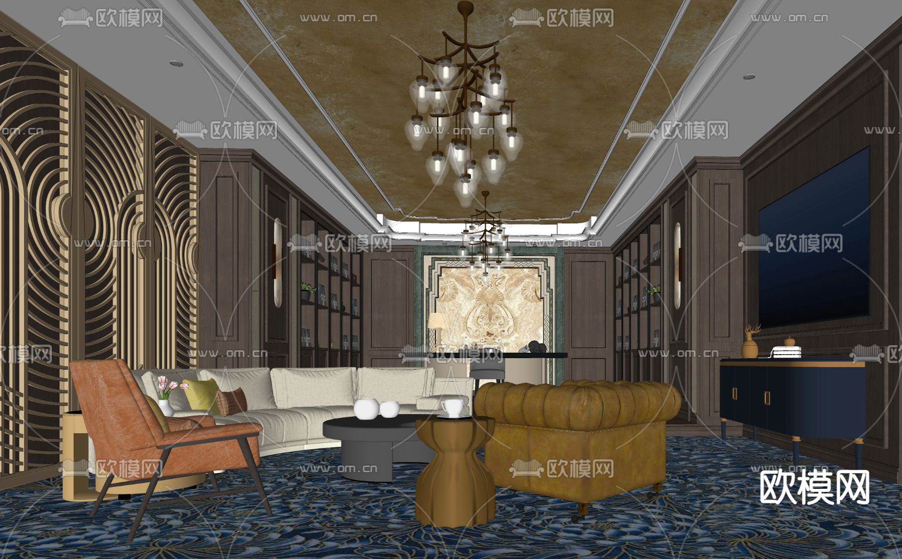 轻奢书房 会客室su模型下载（渲染图2）