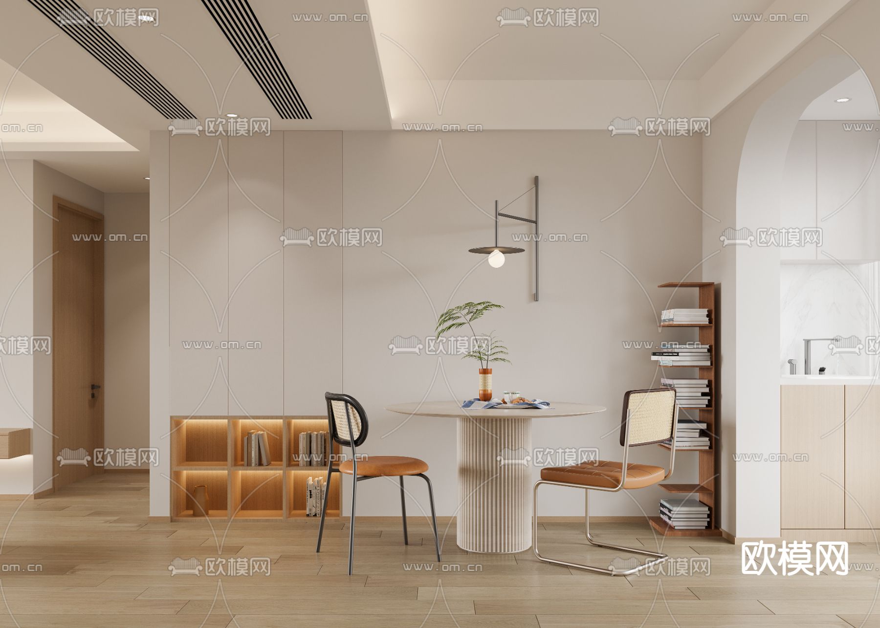 日式客厅 餐厅3d模型下载（渲染图2）