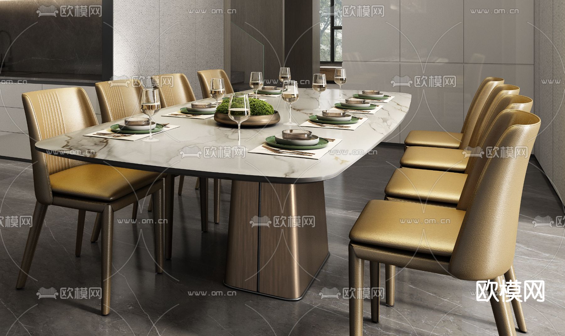 餐厅 Minotti餐桌椅su模型下载（渲染图3）