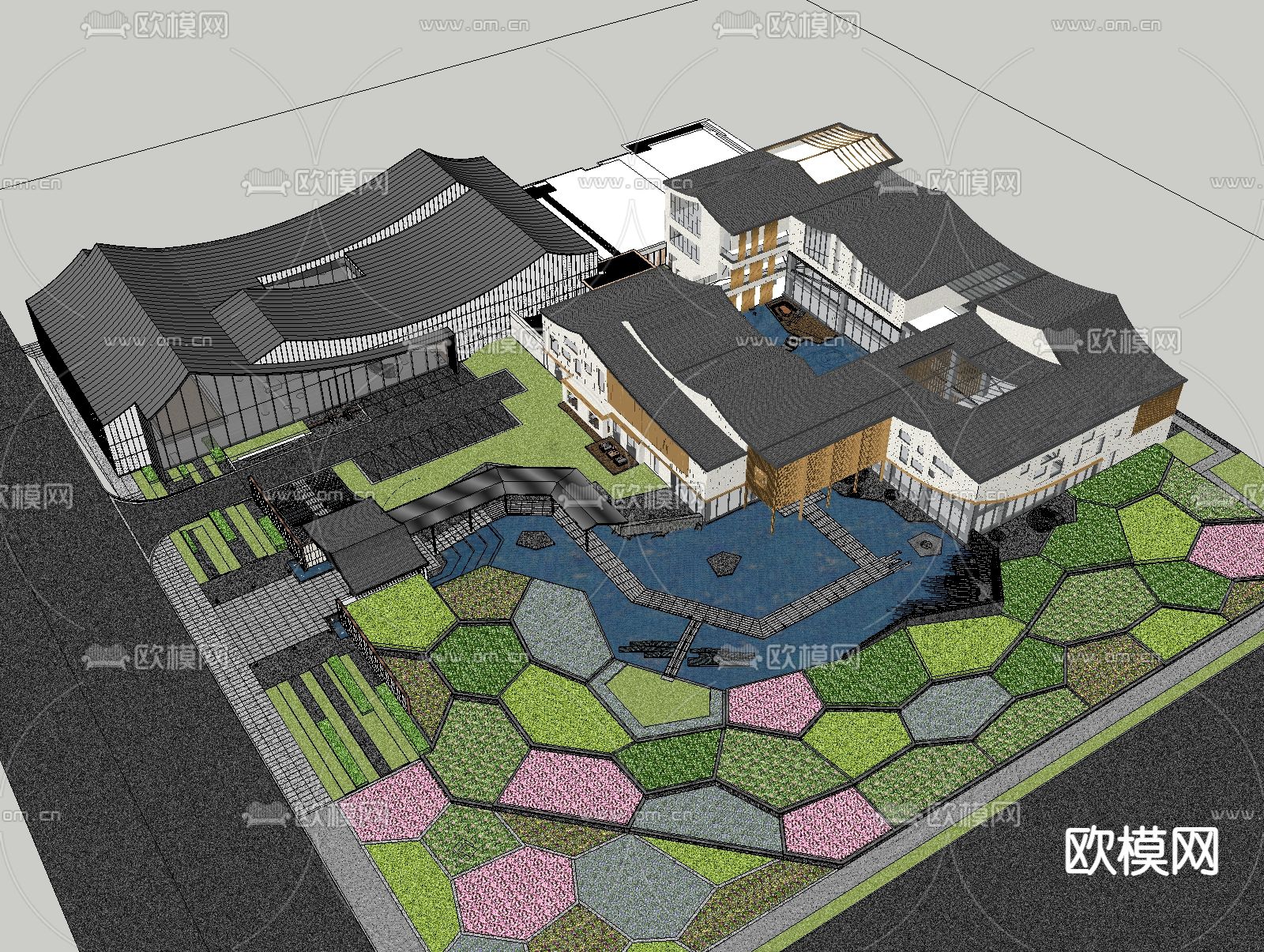 文化馆鸟瞰su模型下载（渲染图4）