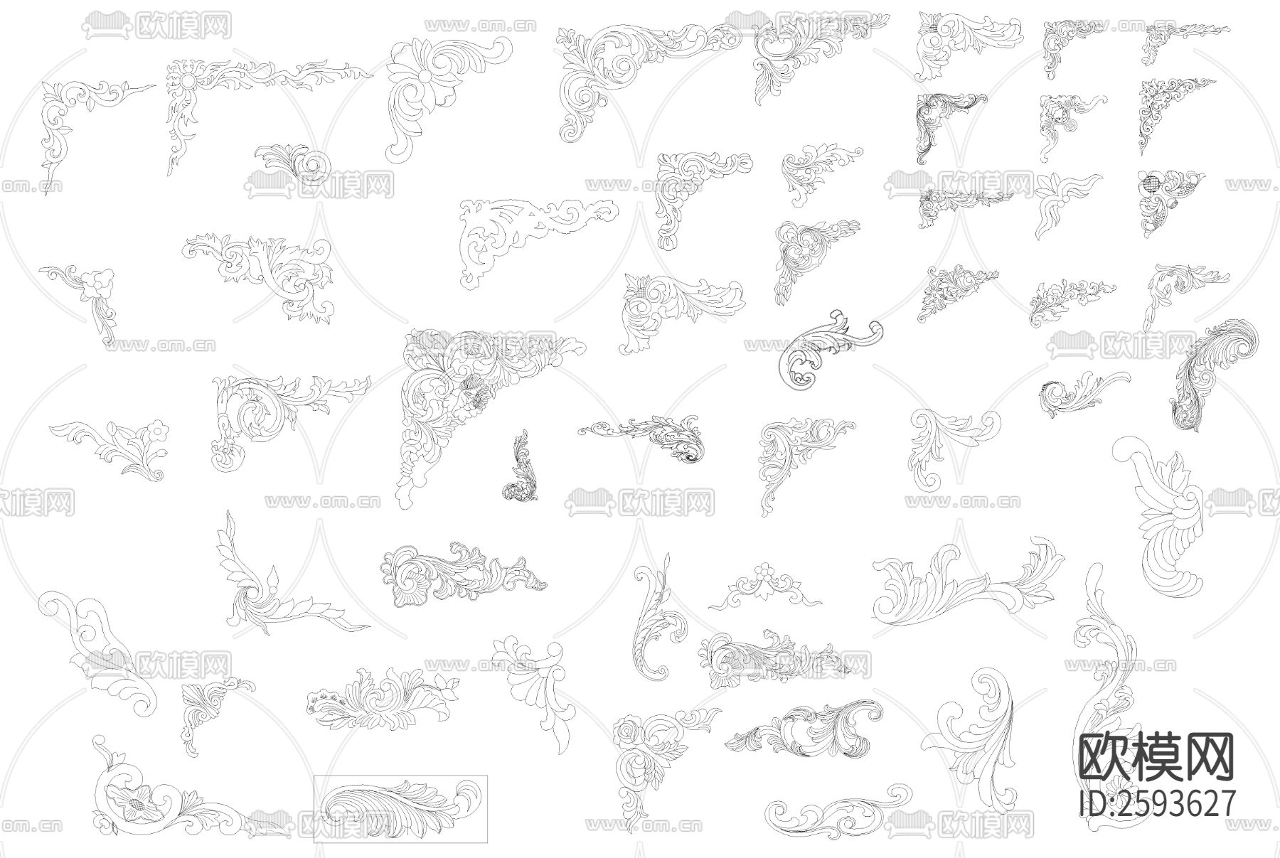 法式雕花构件CAD图库下载（渲染图2）