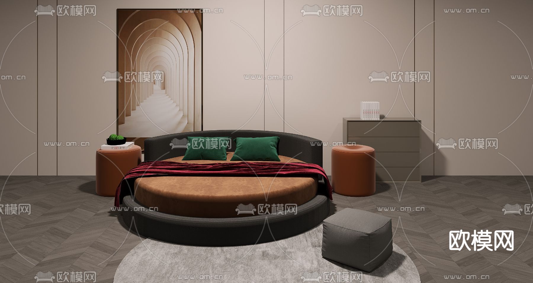 现代圆床3d模型下载