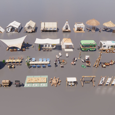  户外桌椅 户外帐篷su模型 