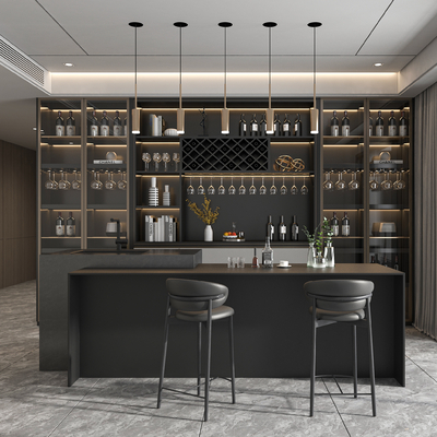  品酒室 酒吧台su模型 