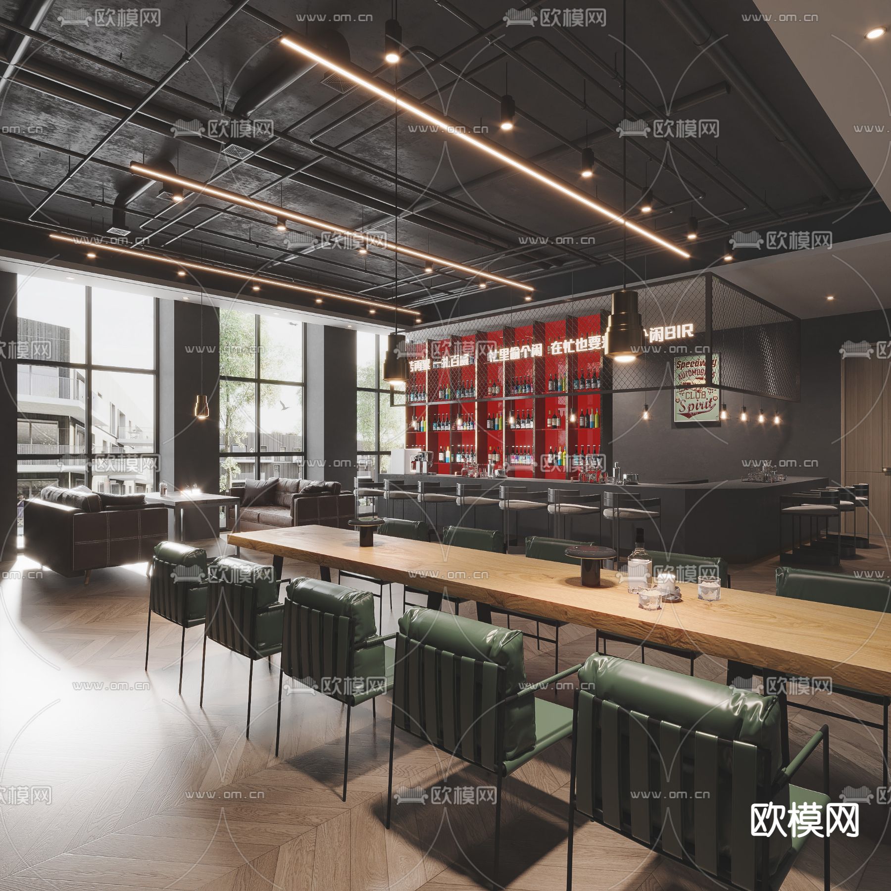 工业风酒吧 清吧 音乐餐吧3d模型下载（渲染图1）