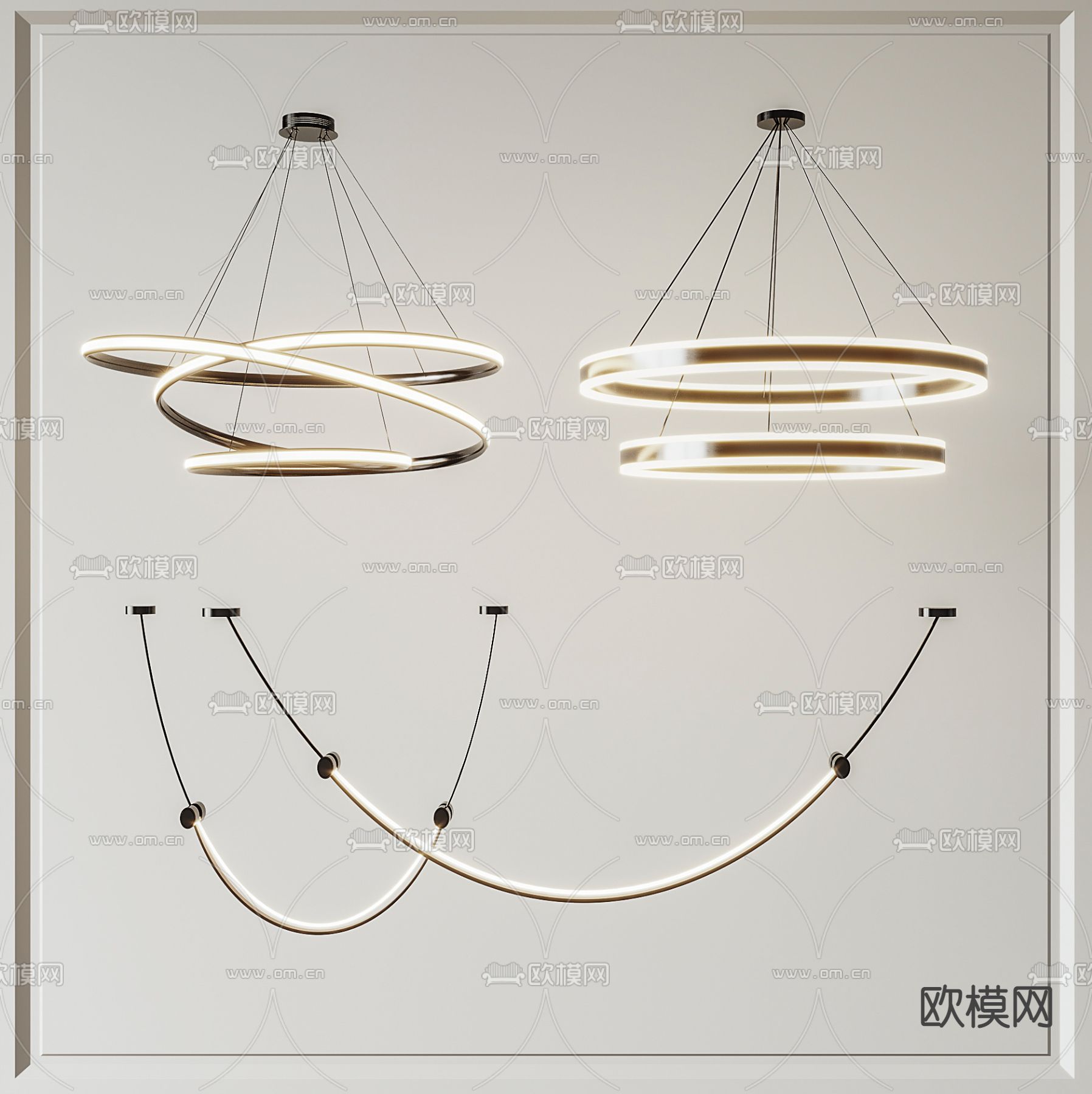 轻奢环形吊灯 线条吊灯su模型下载（渲染图1）