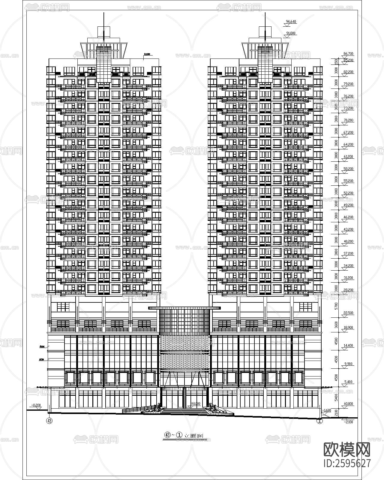 高层住宅全套建筑CAD施工图下载（渲染图7）