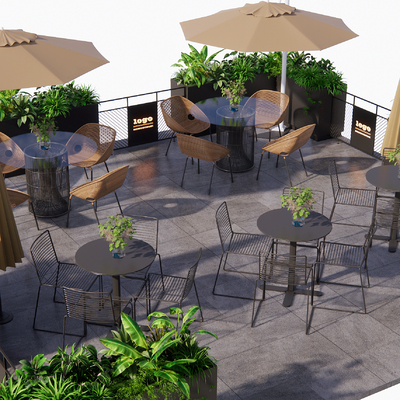  现代户外桌椅 商业外摆区su模型 