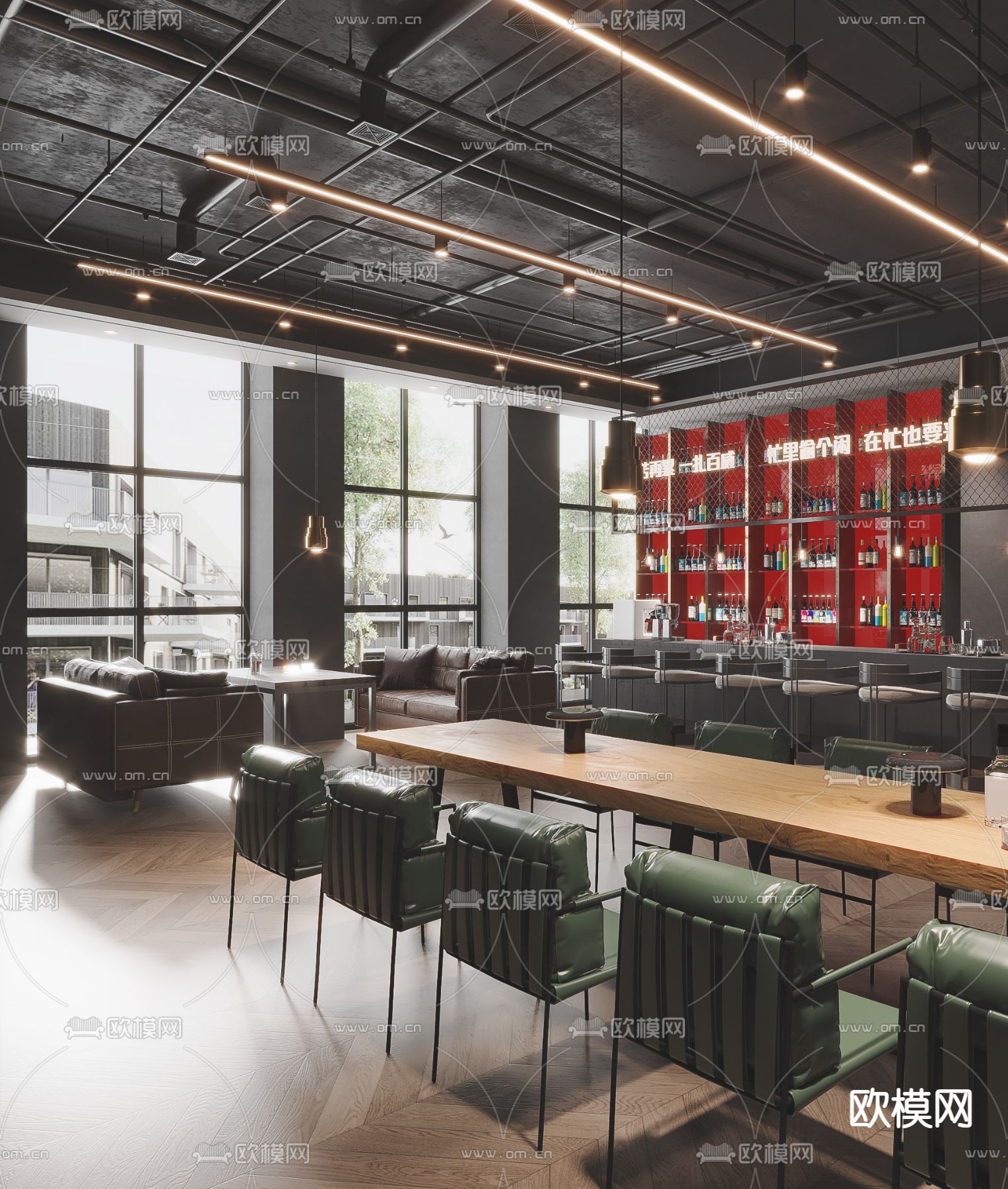 工业风酒吧 清吧 音乐餐吧3d模型下载（渲染图2）