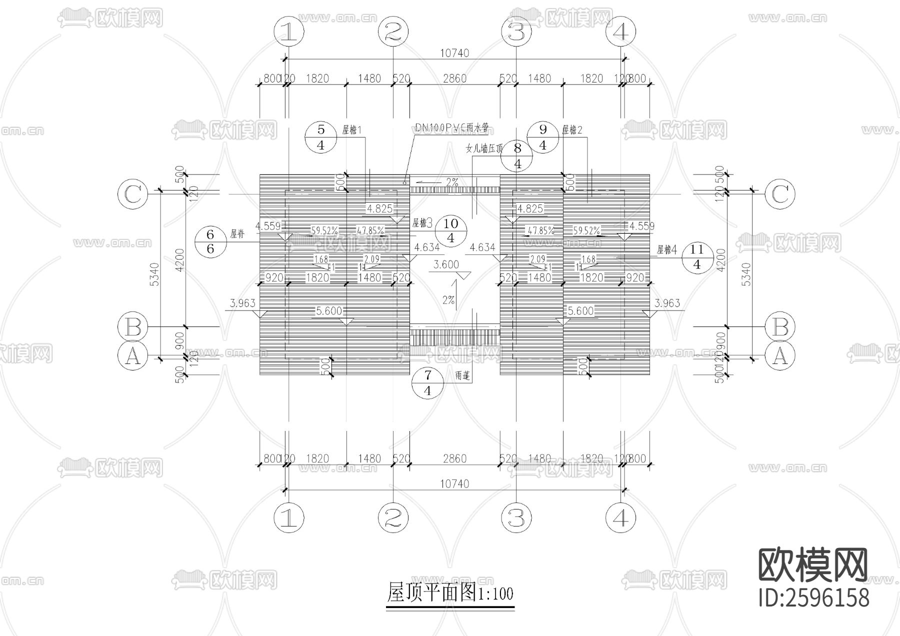 坡屋顶公共厕所全套CAD施工图下载（渲染图4）