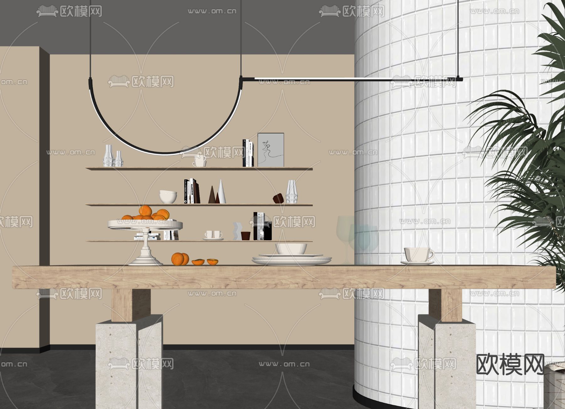 餐桌吊灯su模型下载（渲染图2）