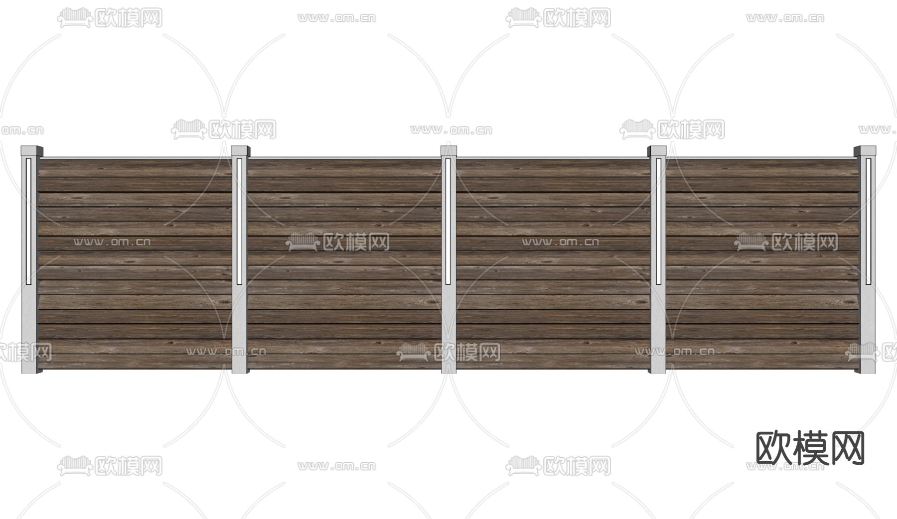 现代木栏杆 木围栏 围墙su模型