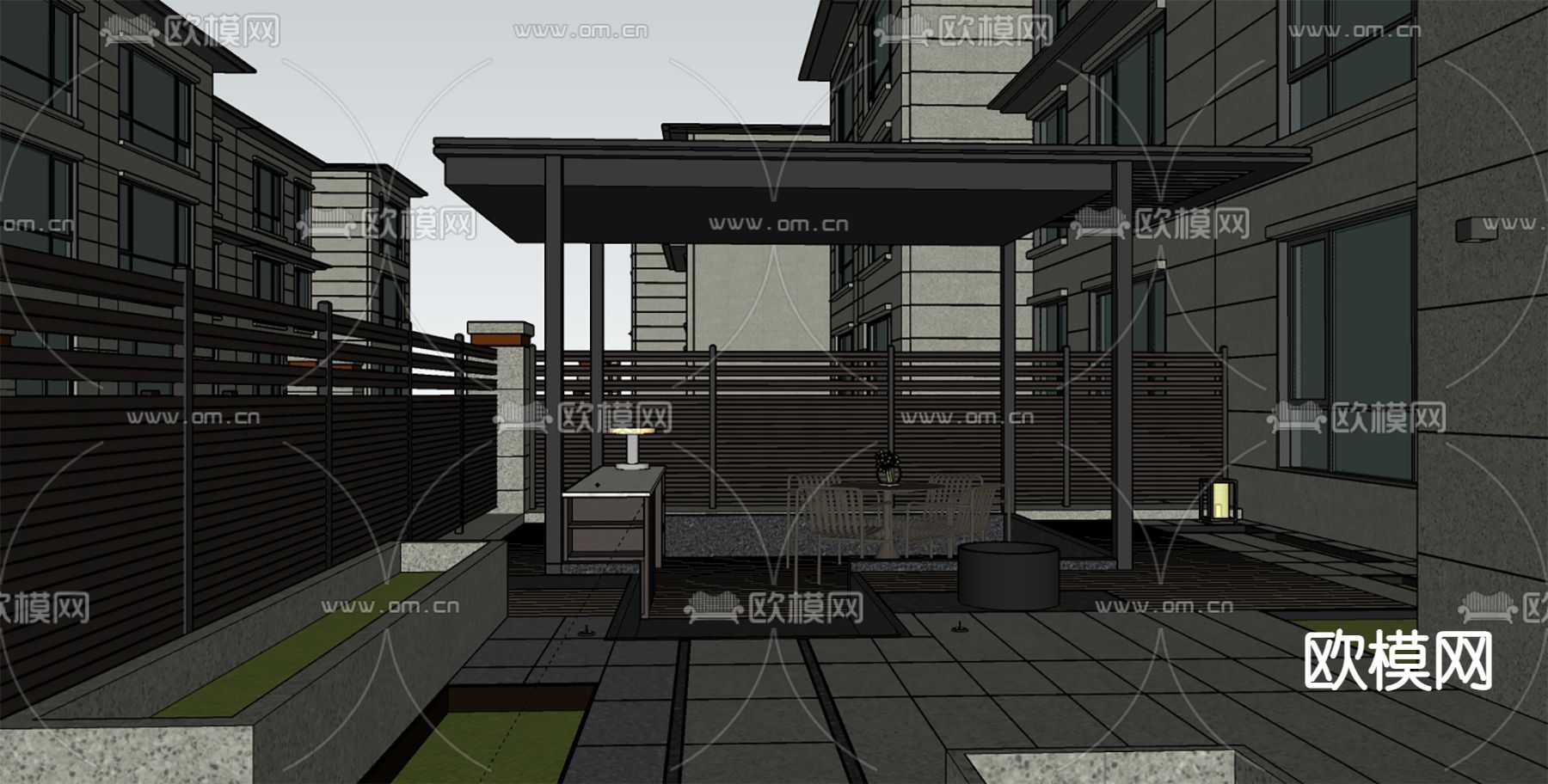 别墅庭院 阳台花园su模型下载（渲染图4）