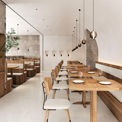  侘寂风西餐厅su模型 