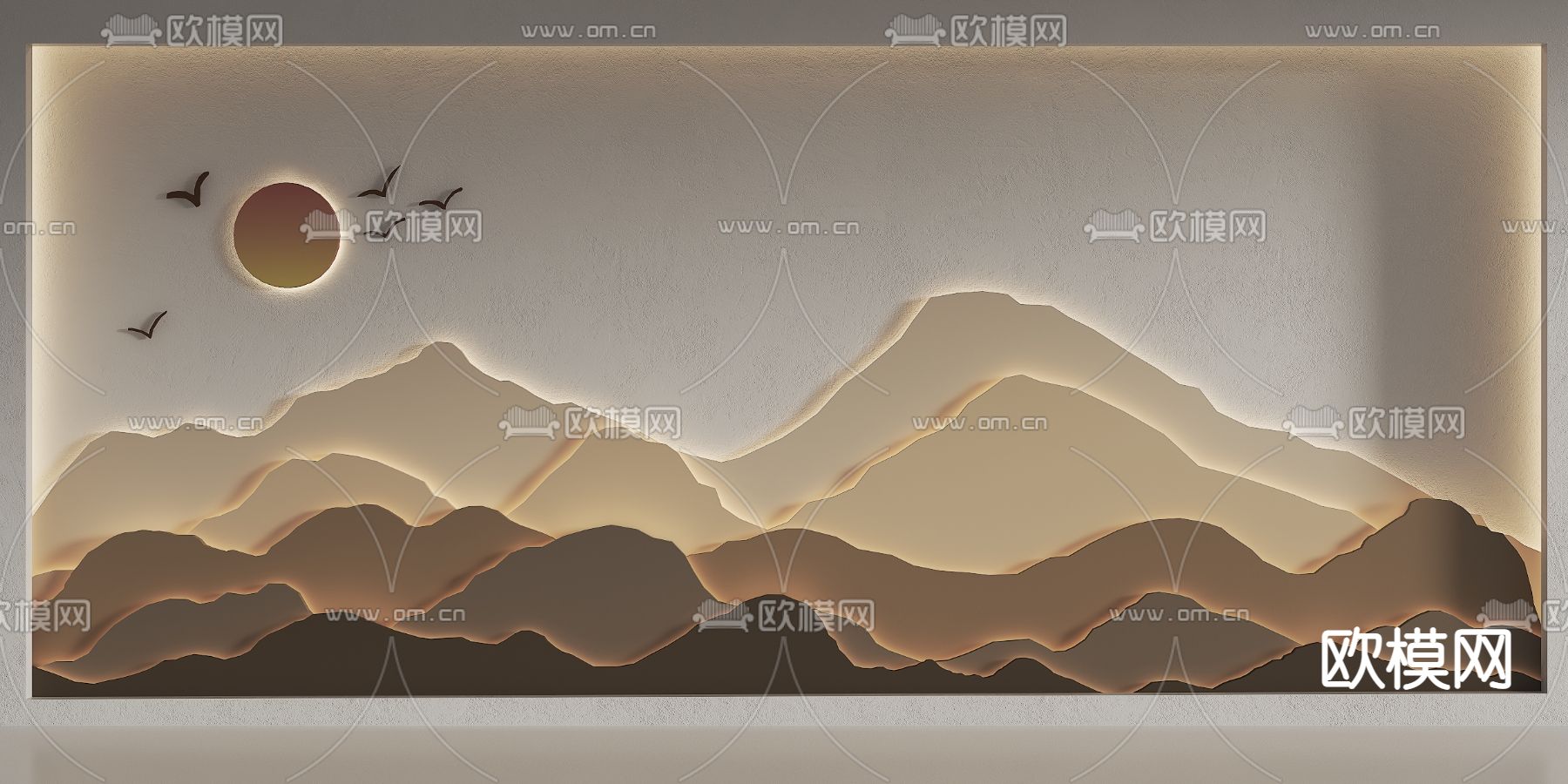 山水背景墙su模型