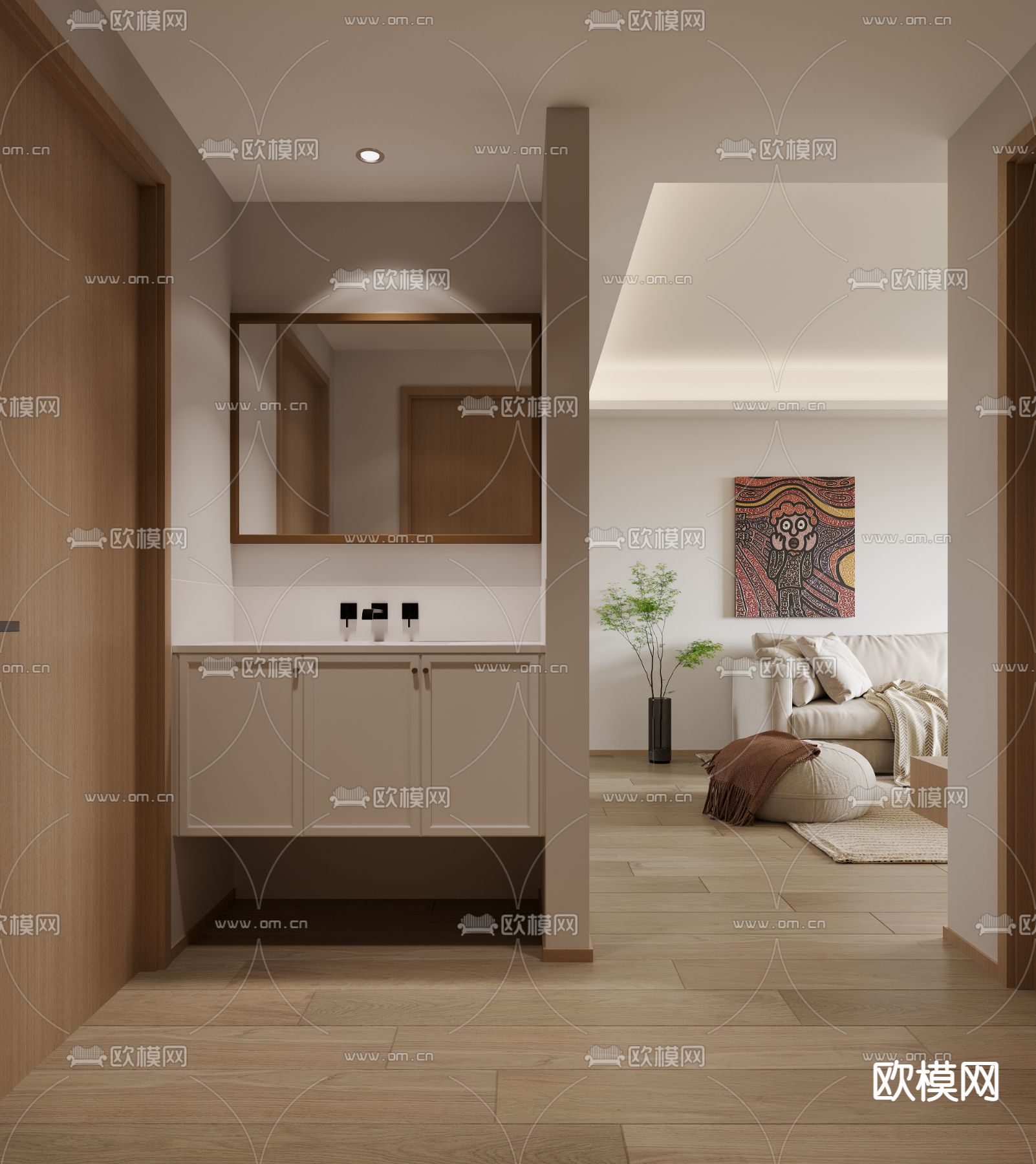 日式客厅 餐厅3d模型下载（渲染图3）