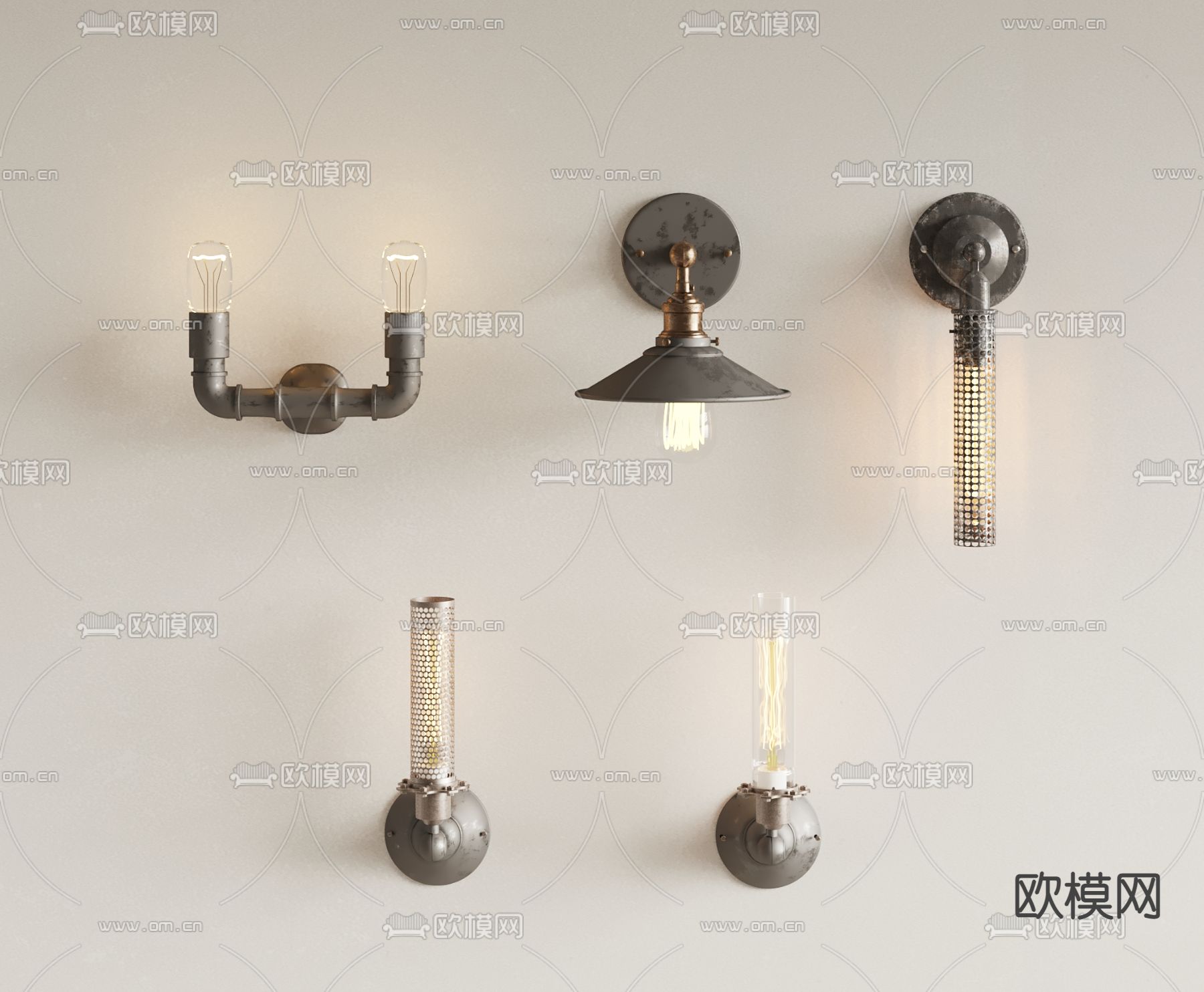 工业风壁灯su模型下载（渲染图1）