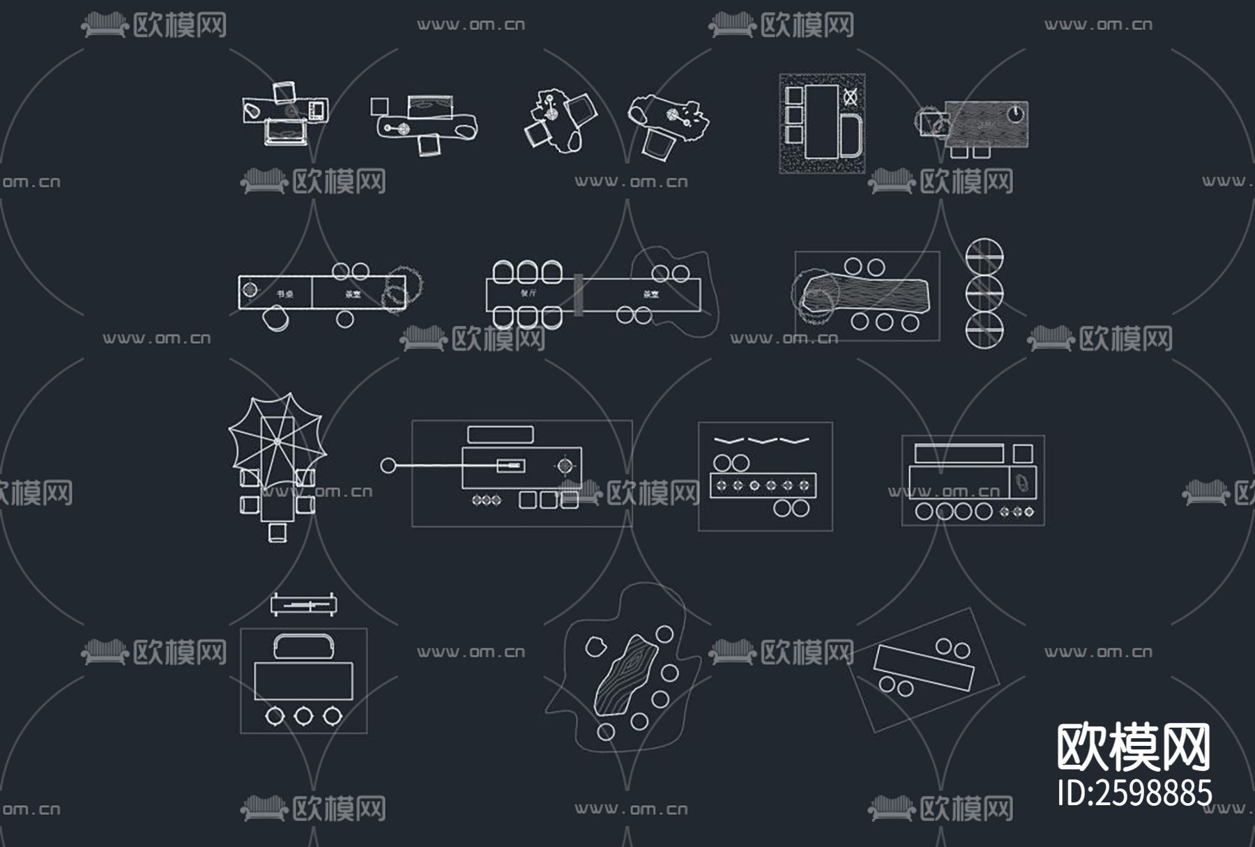 茶桌cad图块下载（渲染图3）
