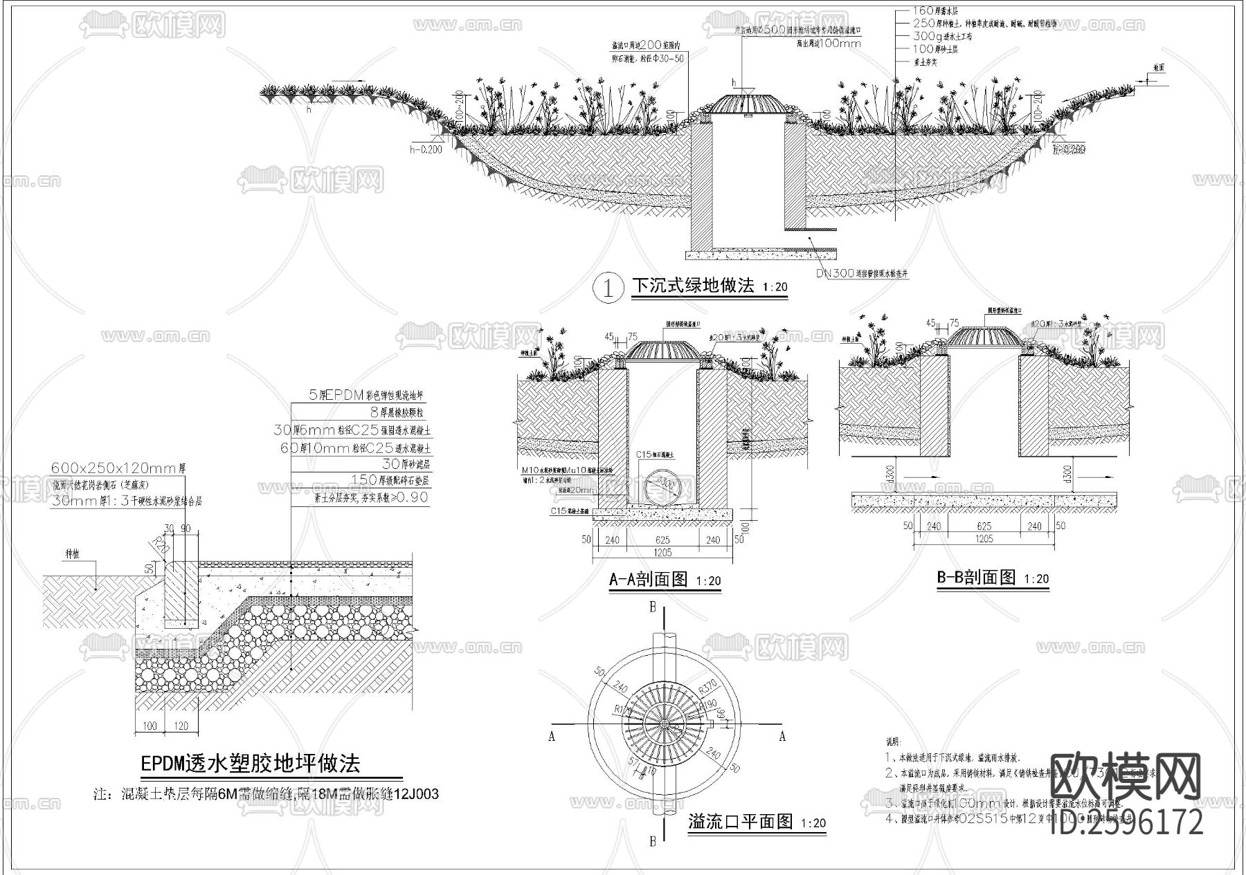 绿地广场海绵设施CAD施工图下载