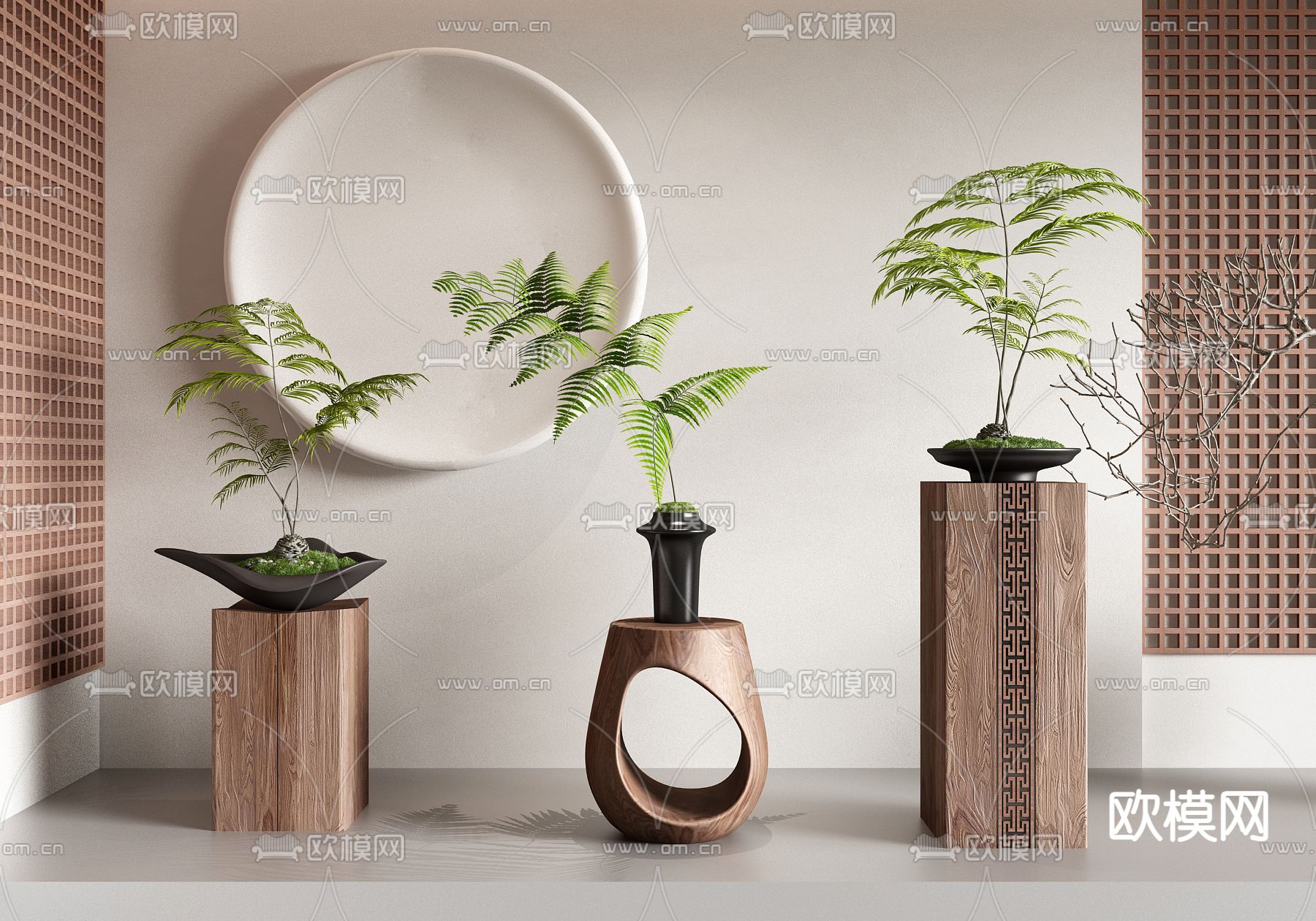 蕨类盆栽 禅意盆景3d模型下载