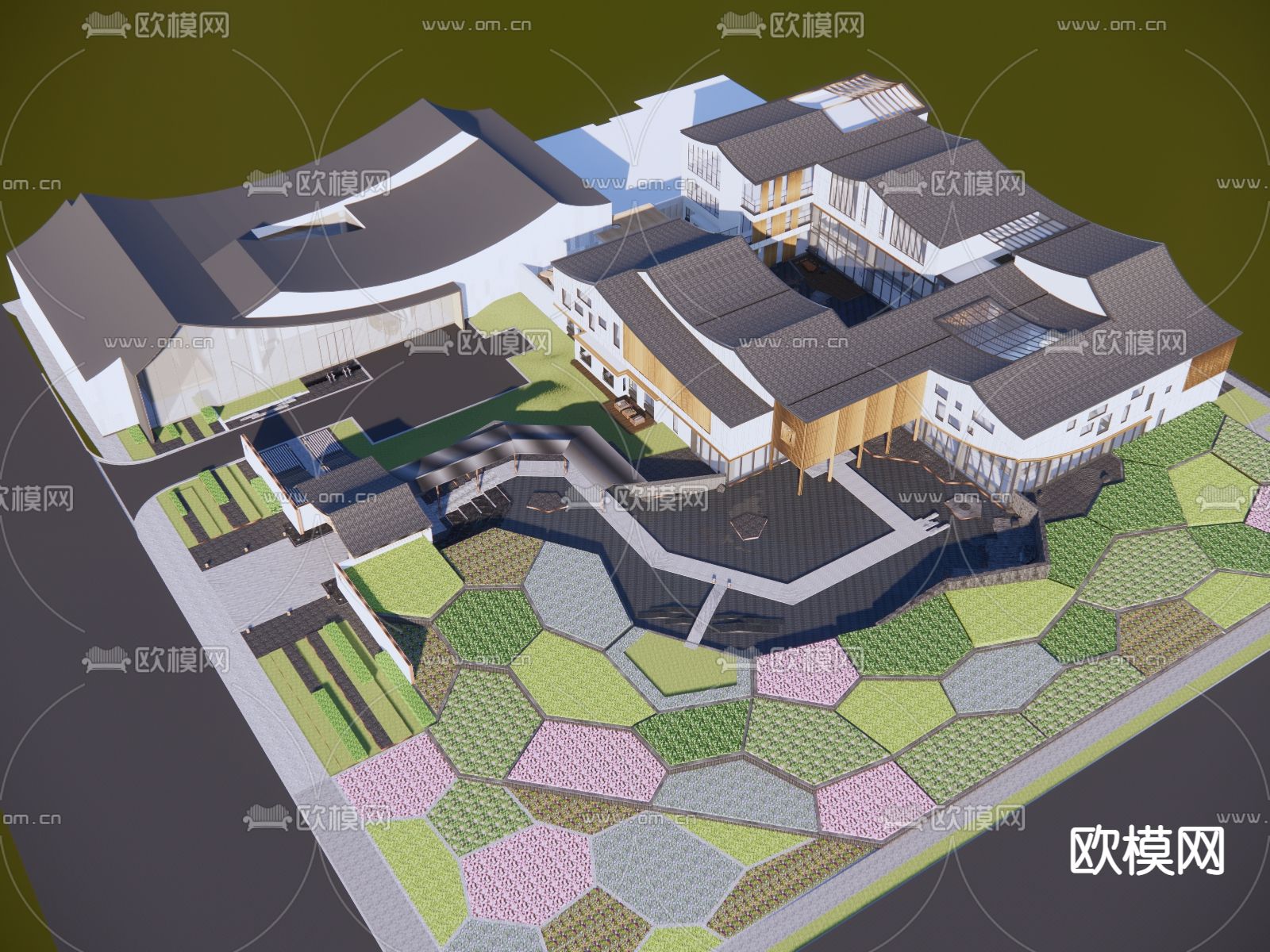 文化馆鸟瞰su模型下载（渲染图1）