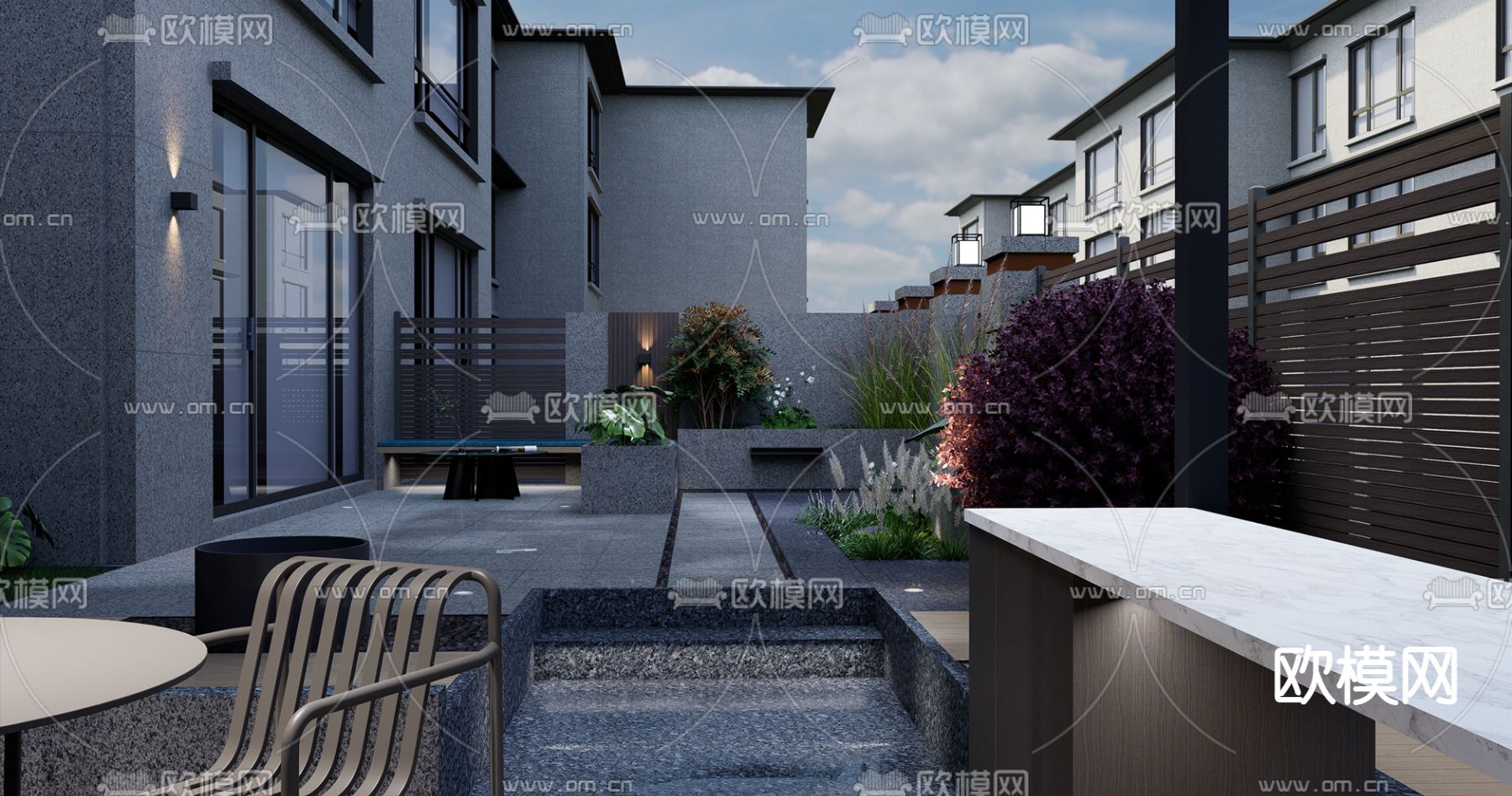 别墅庭院 阳台花园su模型下载（渲染图1）