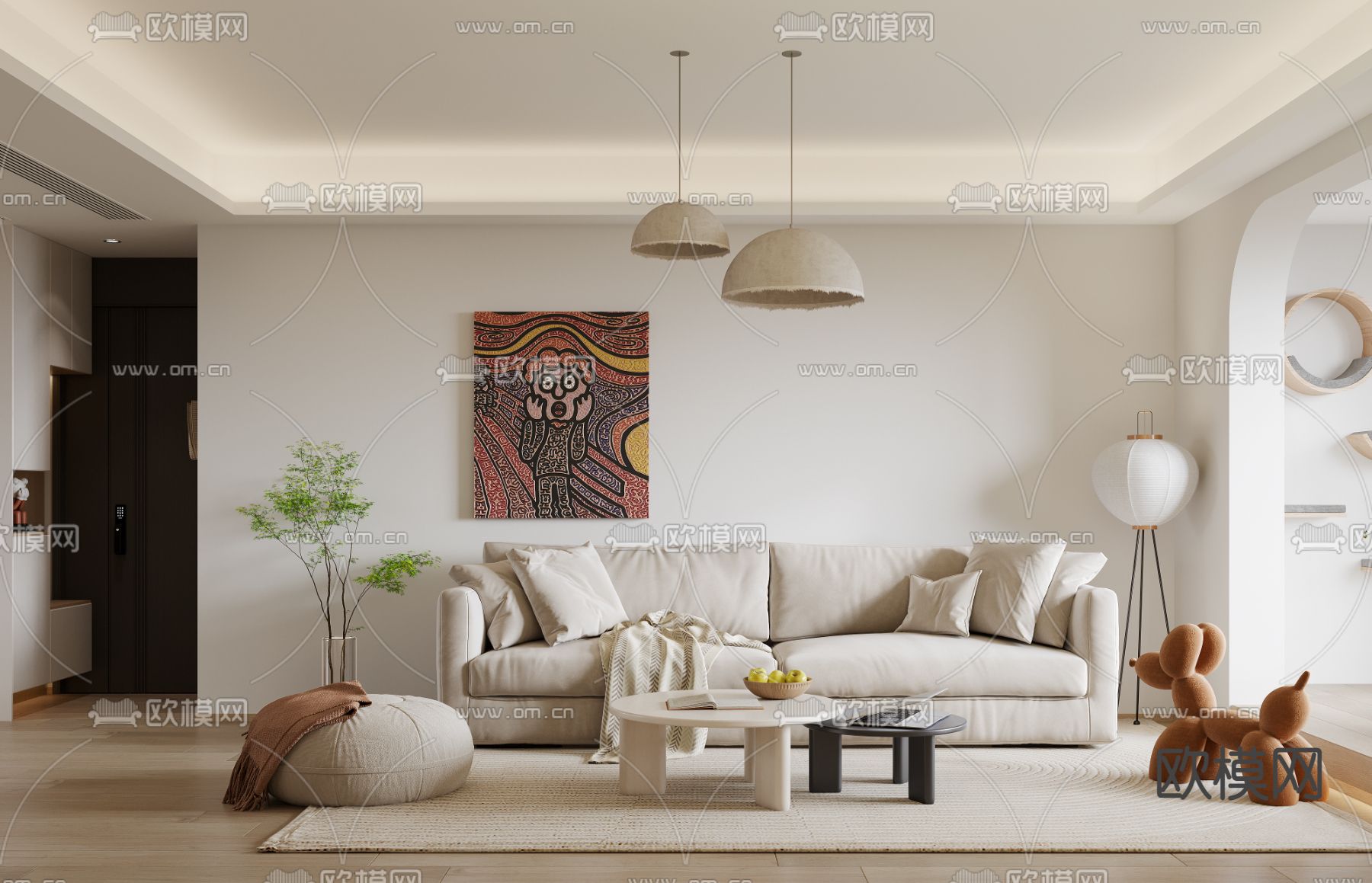 日式客厅 餐厅3d模型下载（渲染图1）