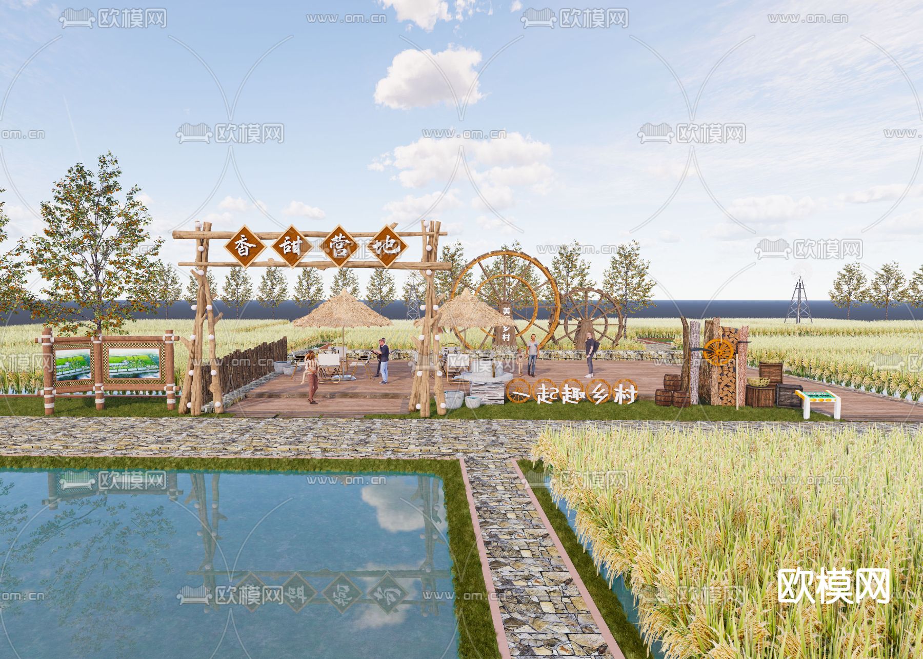 农场稻田景观su模型