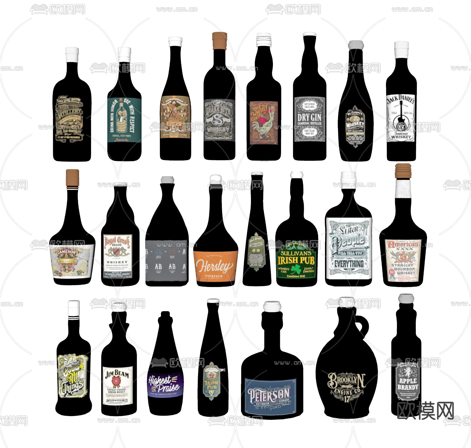 洋酒 红酒 酒瓶su模型下载（渲染图2）