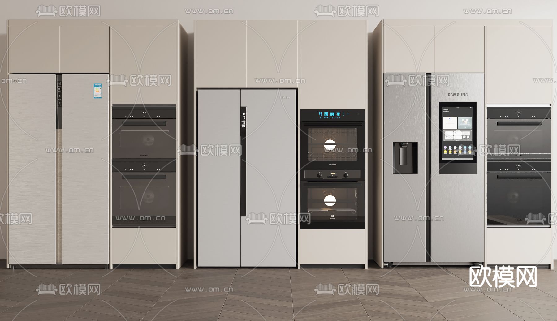 双开门冰箱 微波炉 烤箱3d模型下载