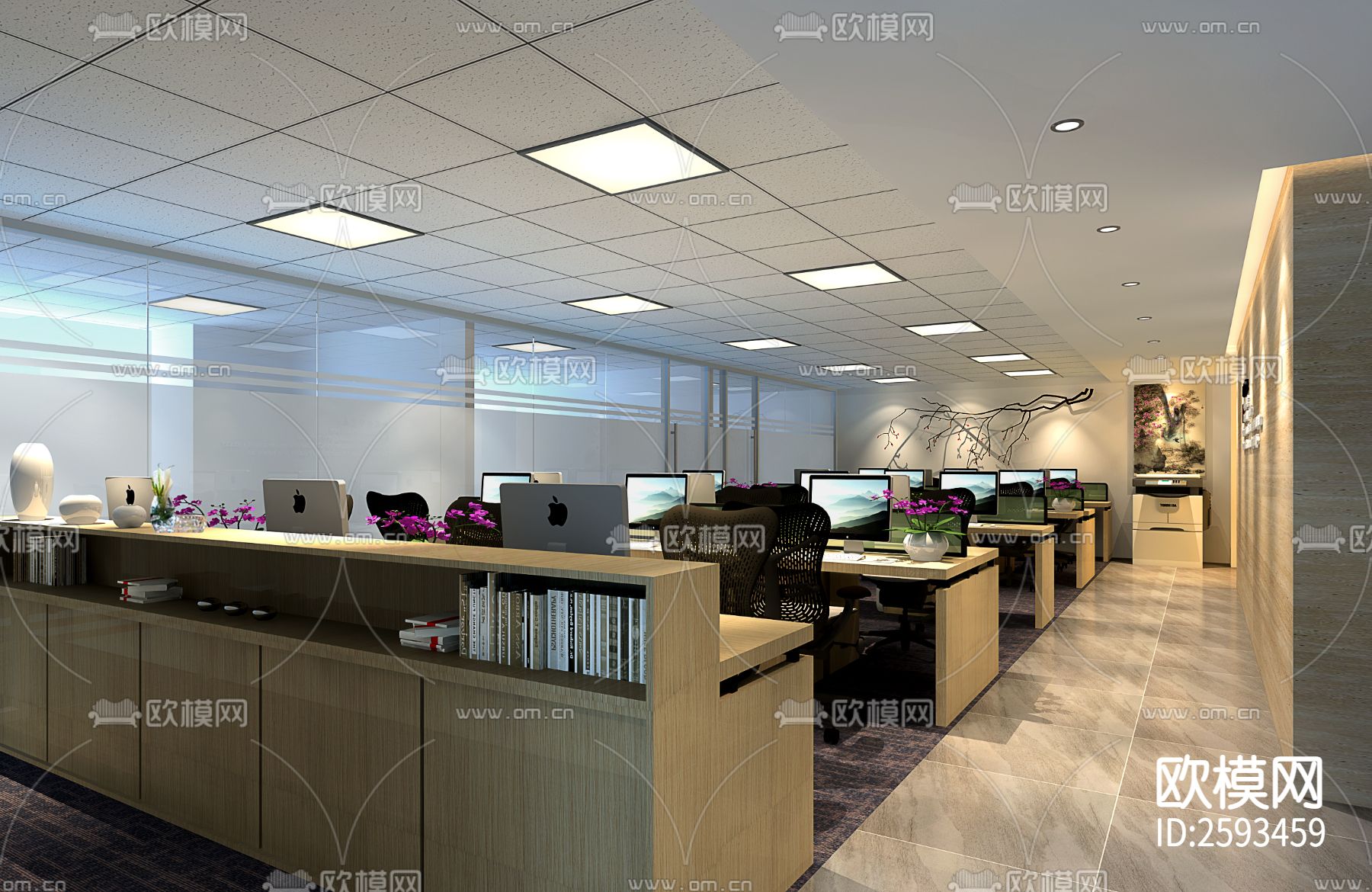 矿业公司办公室CAD施工图下载（渲染图7）