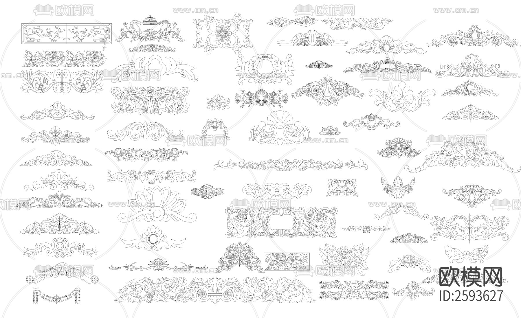 法式雕花构件CAD图库下载（渲染图7）