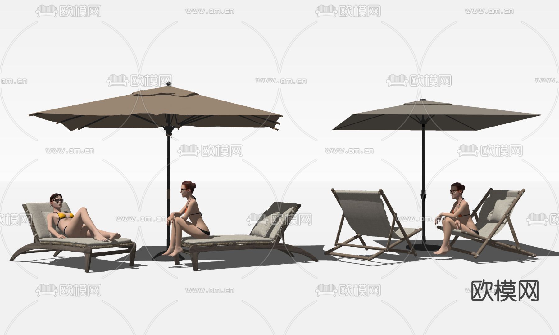 泳池沙滩躺椅 su模型下载（渲染图2）