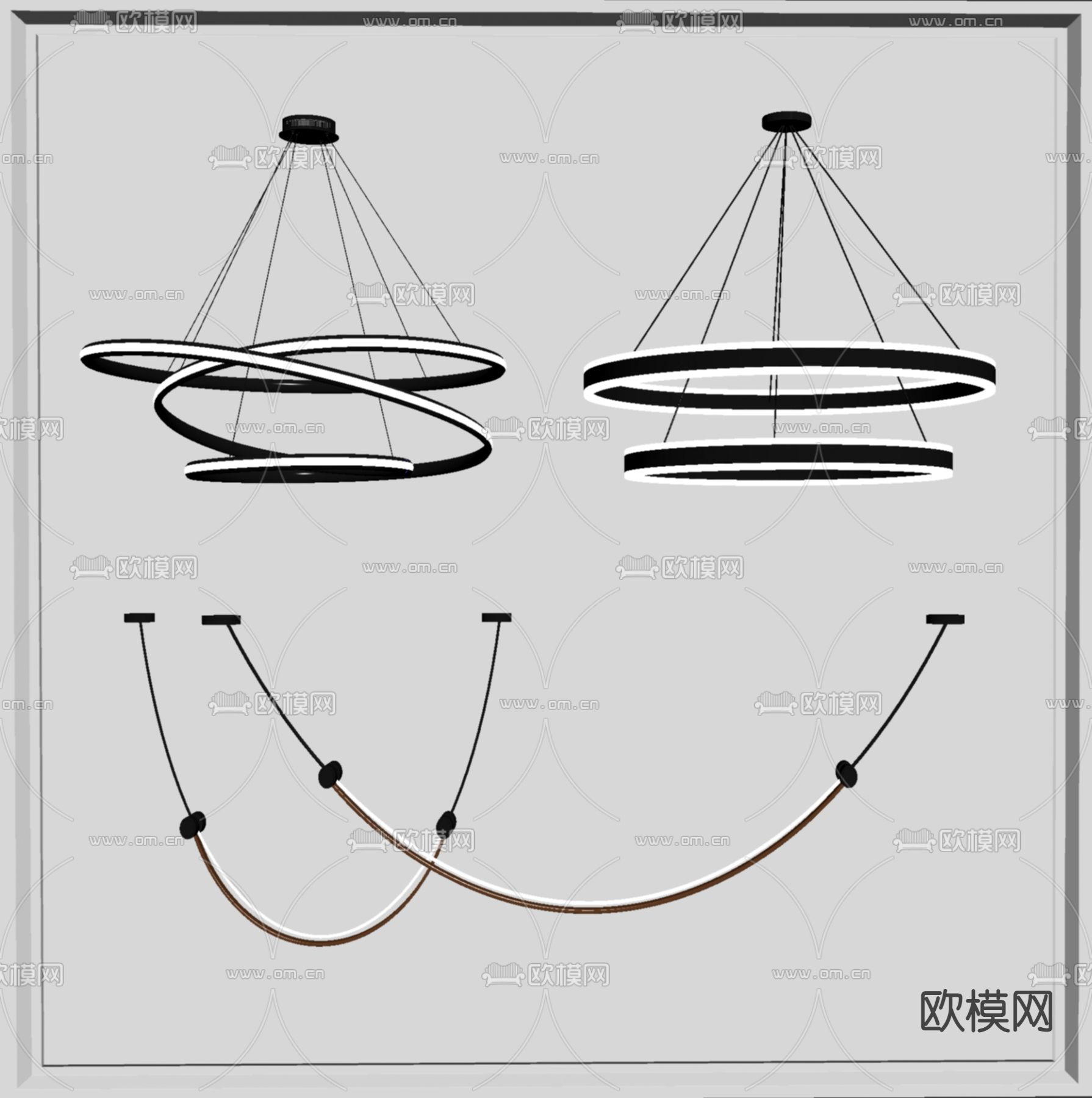 轻奢环形吊灯 线条吊灯su模型下载（渲染图2）