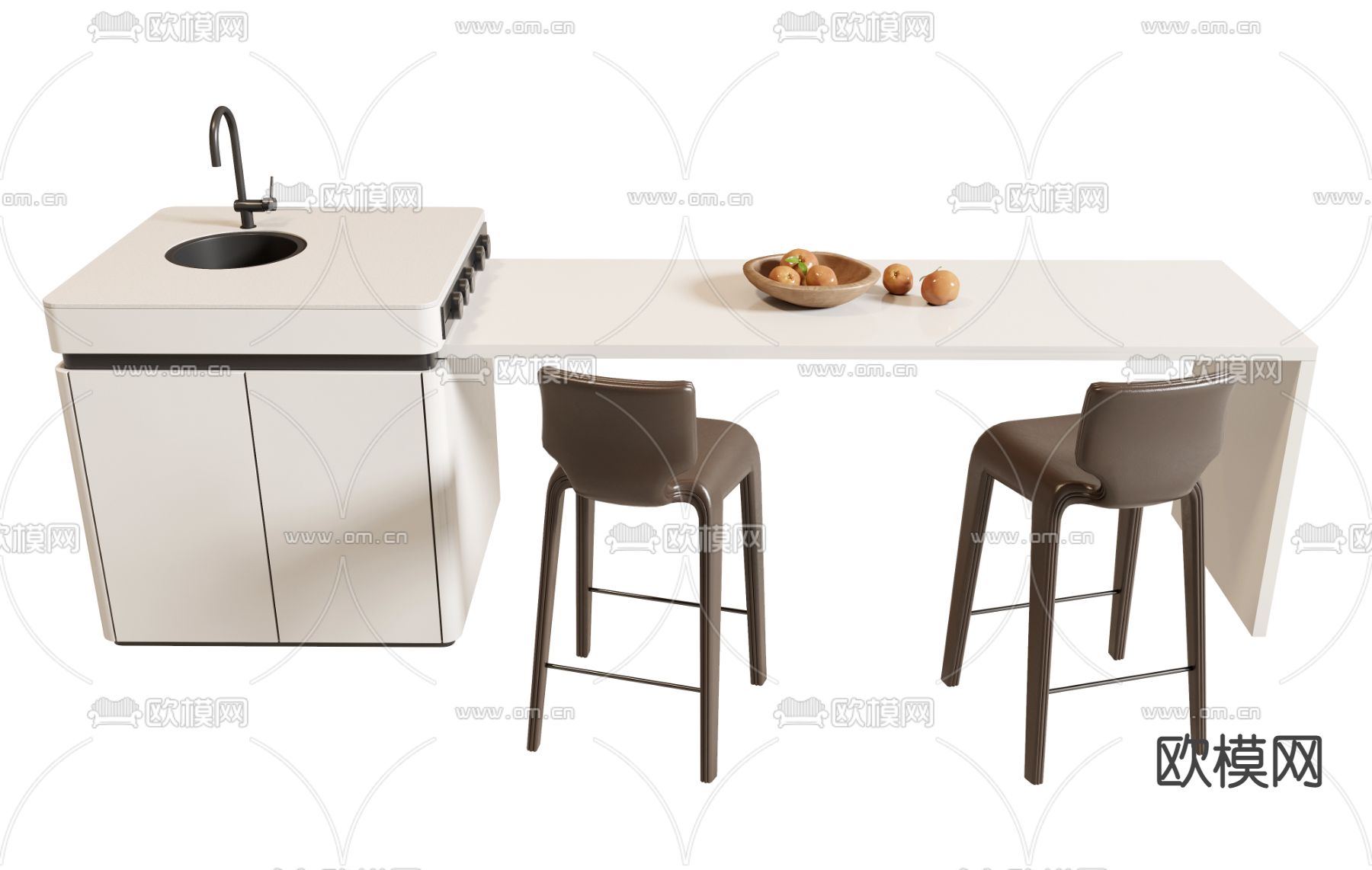 岛台餐桌椅3d模型下载