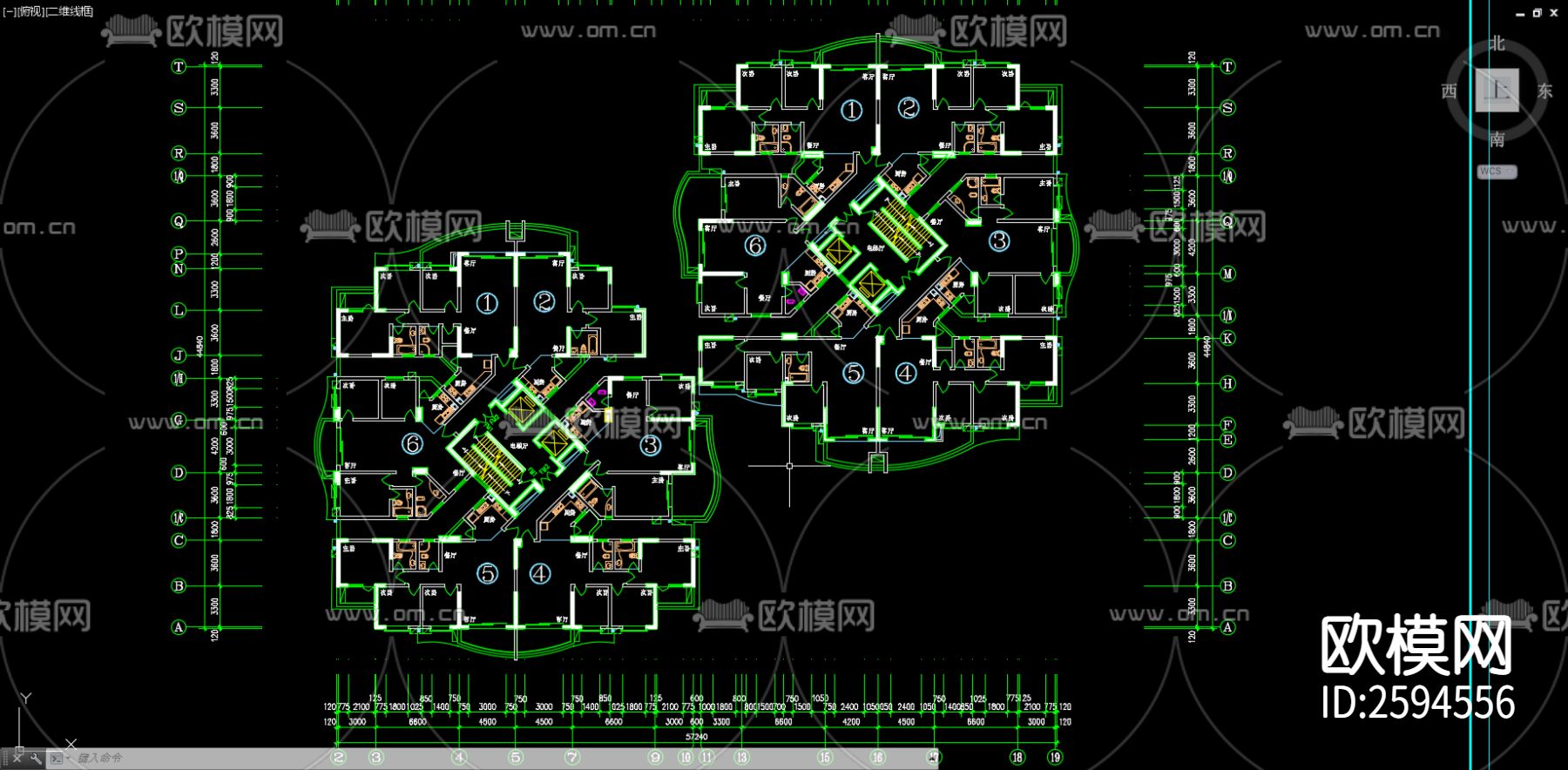 小区建筑平面CAD施工图下载（渲染图4）