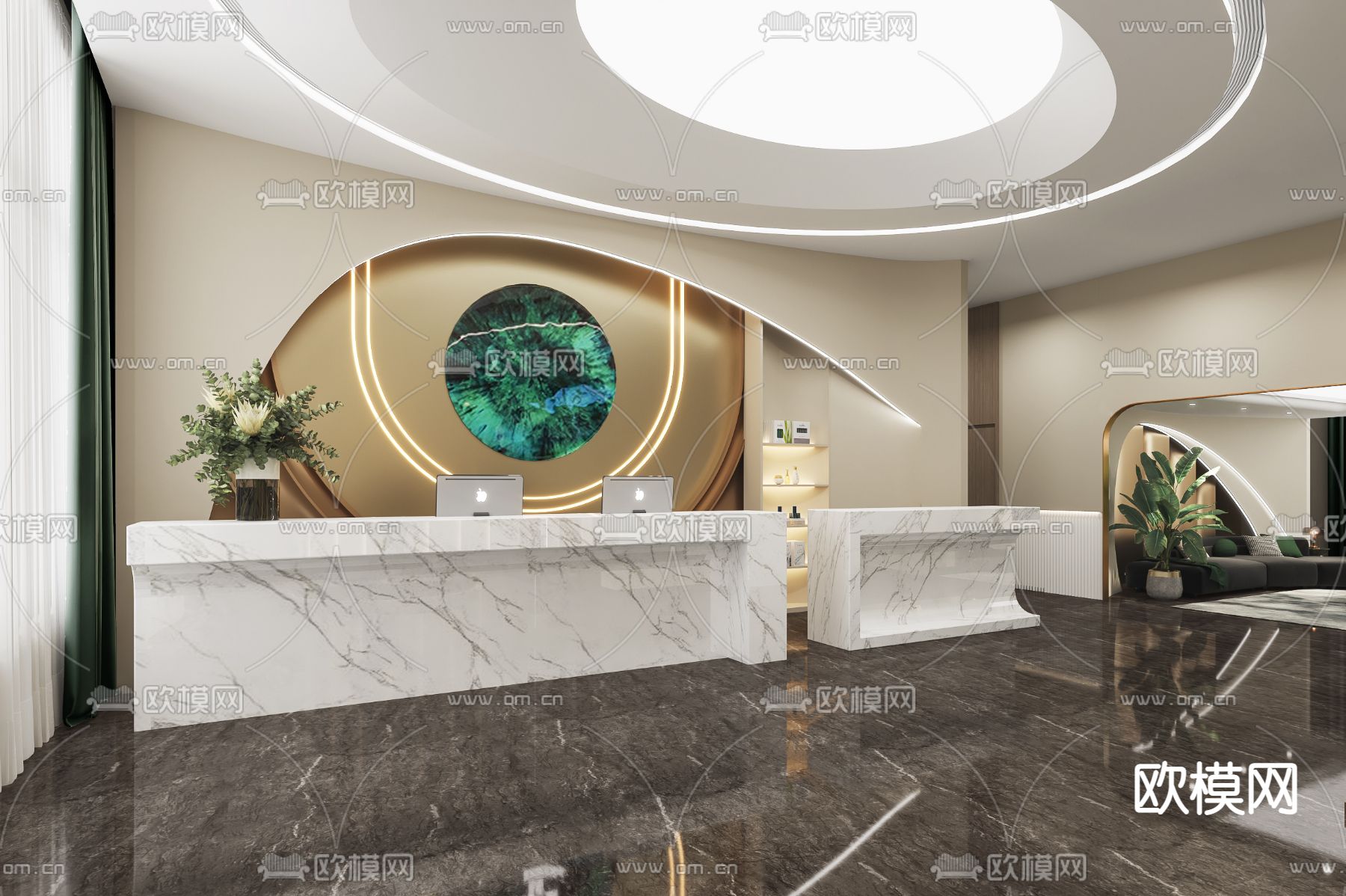 公司大堂 前台3d模型下载（渲染图2）