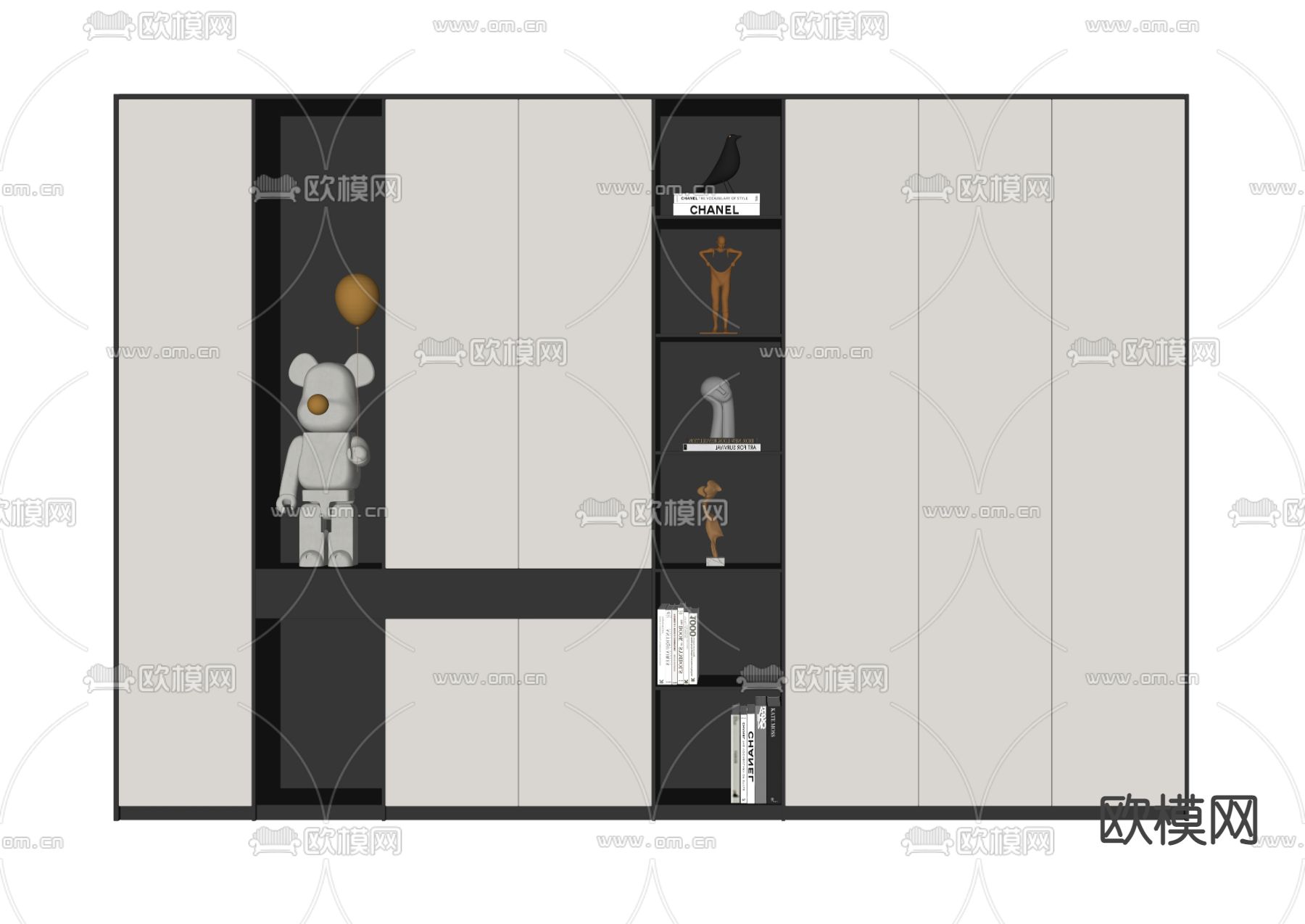 现代书柜su模型下载（渲染图2）