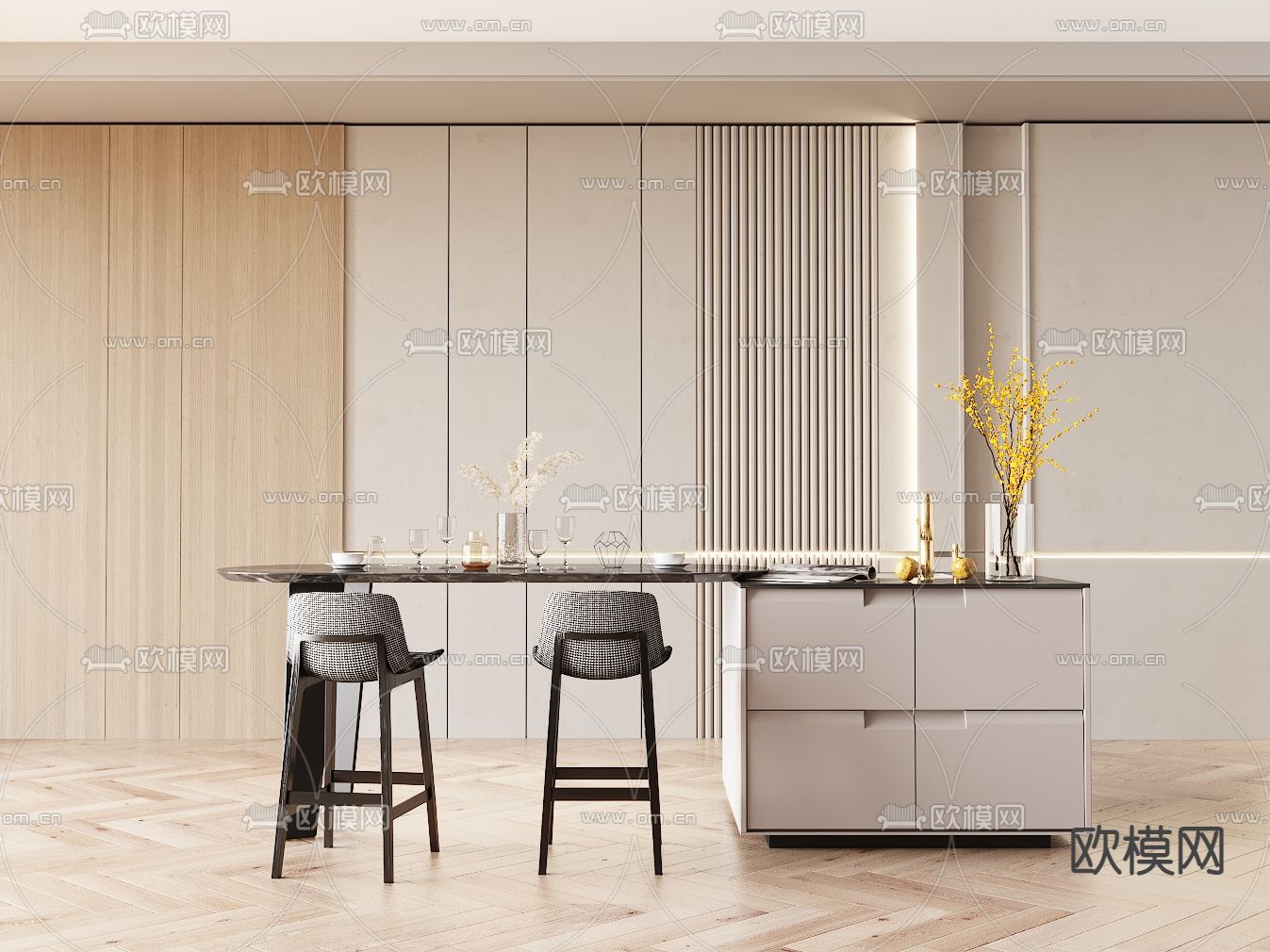 现代吧台 吧椅3d模型下载