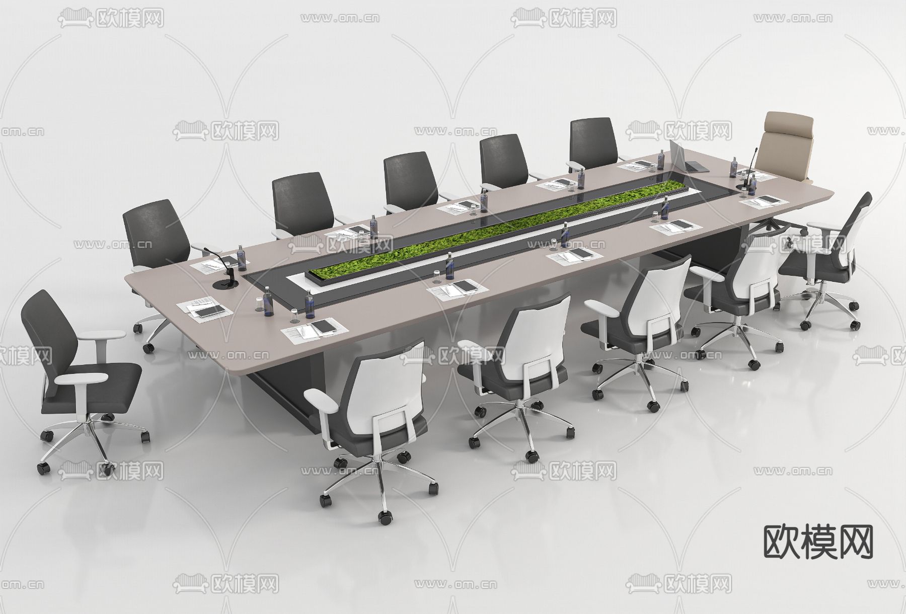 现代会议桌 会议台3d模型下载