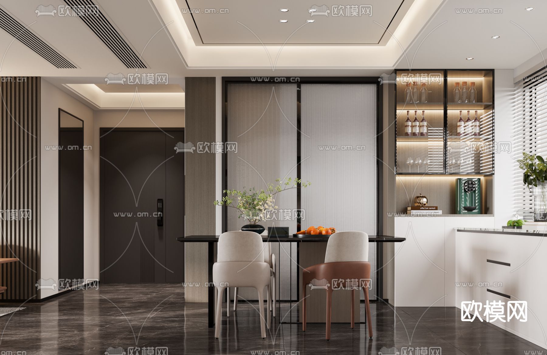 轻奢客餐厅3d模型下载（渲染图2）