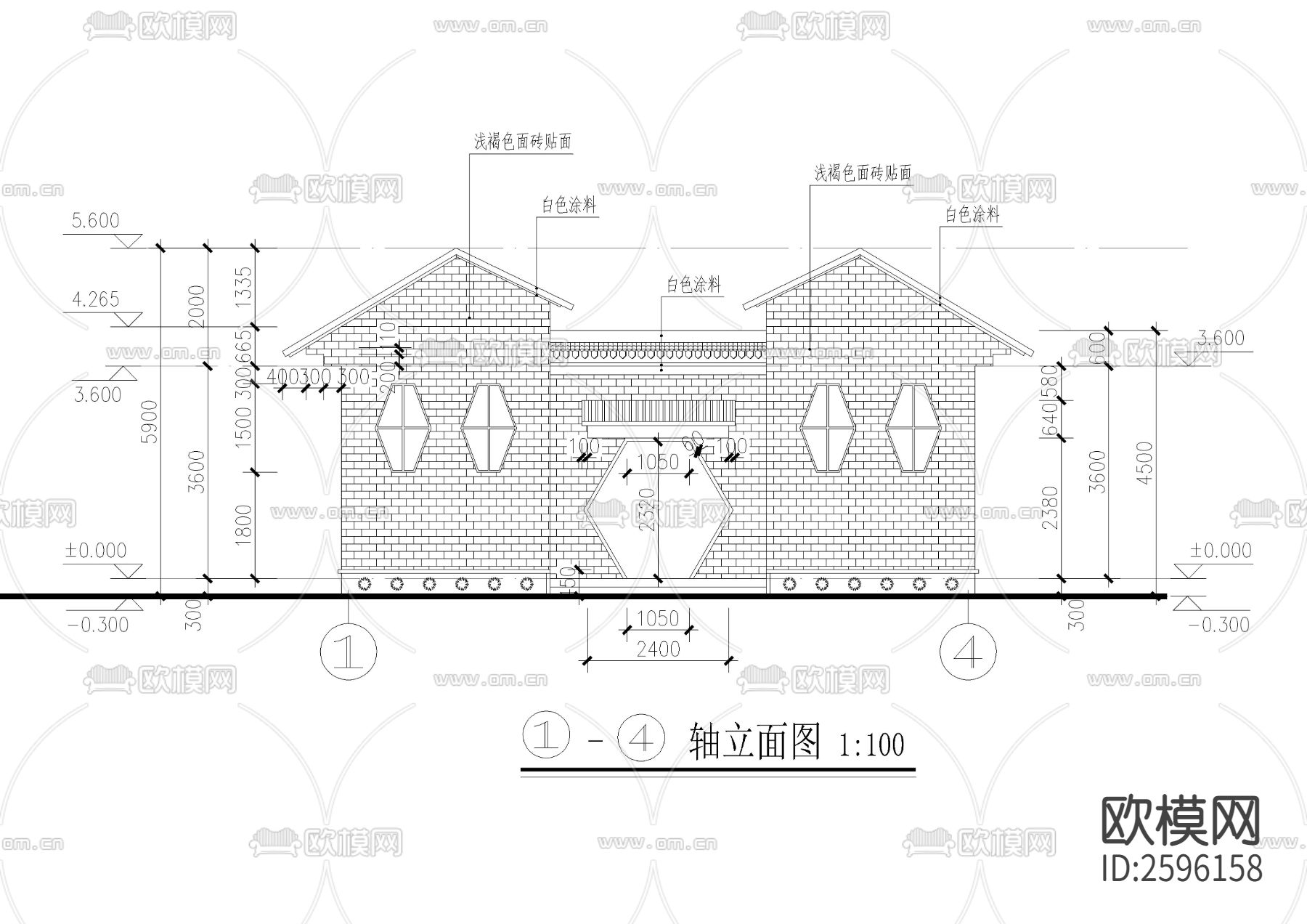 坡屋顶公共厕所全套CAD施工图下载（渲染图2）