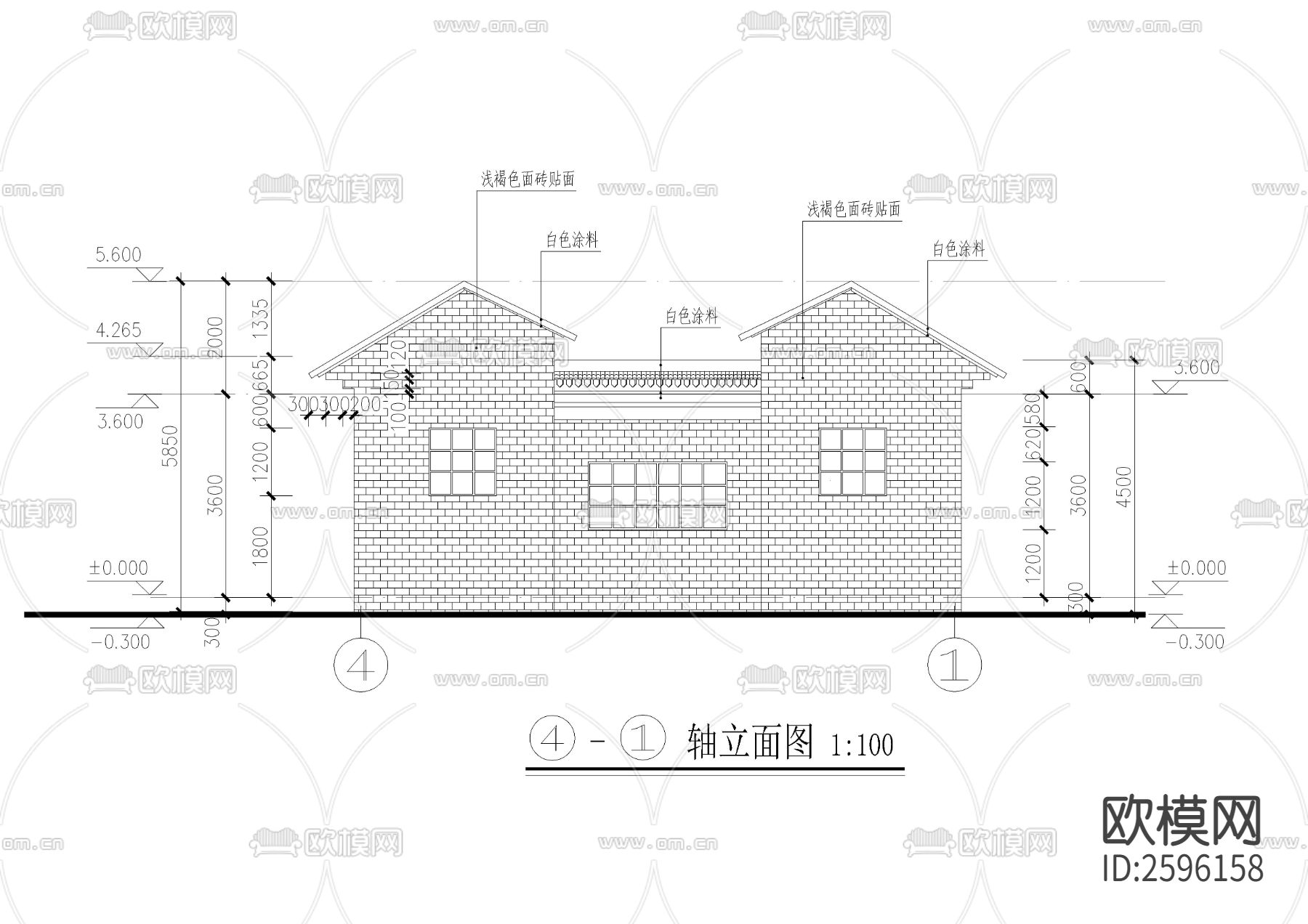 坡屋顶公共厕所全套CAD施工图下载（渲染图3）