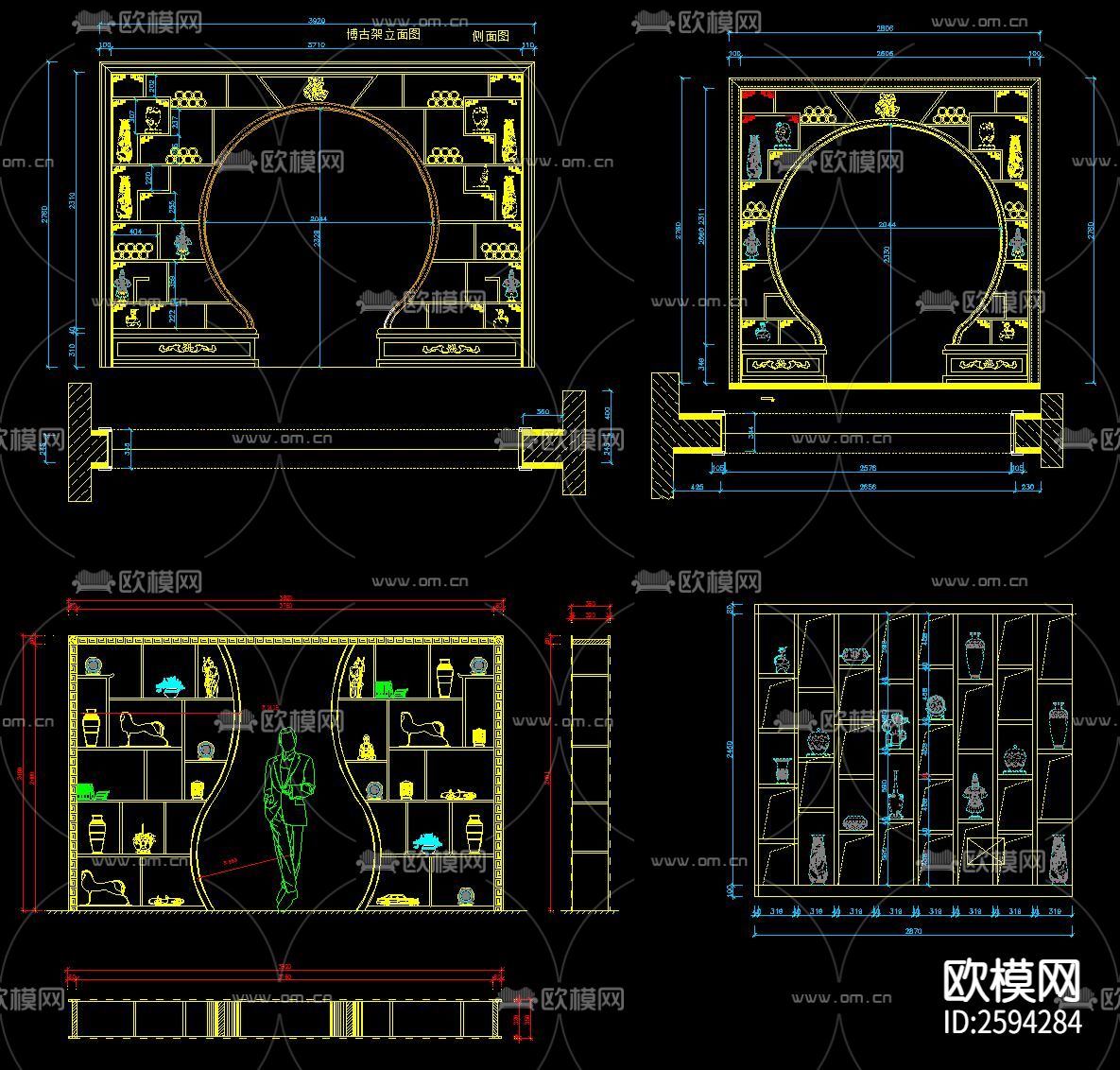 中式博古架酒柜衣帽柜CAD图库下载（渲染图5）