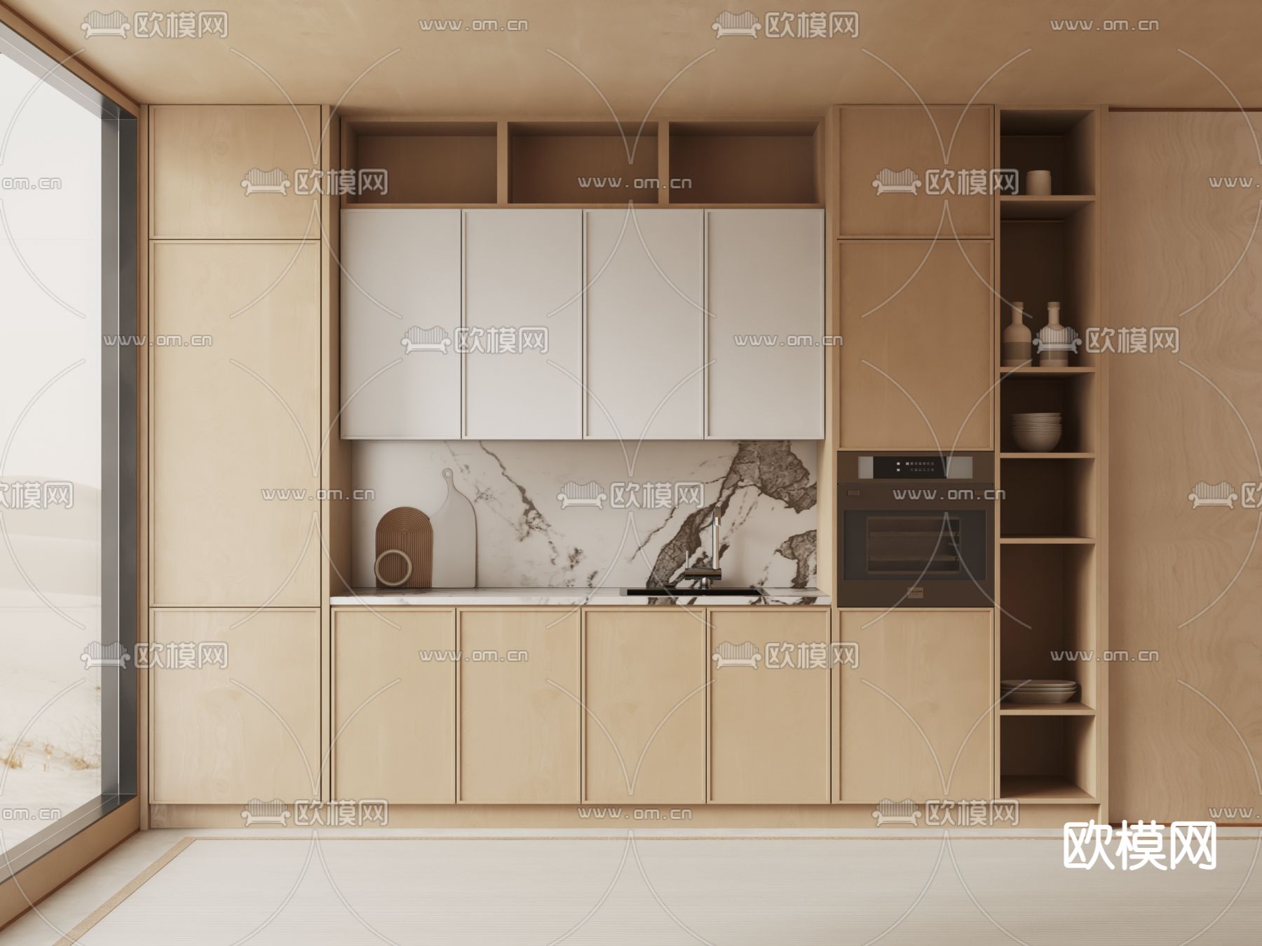 实木橱柜3d模型下载