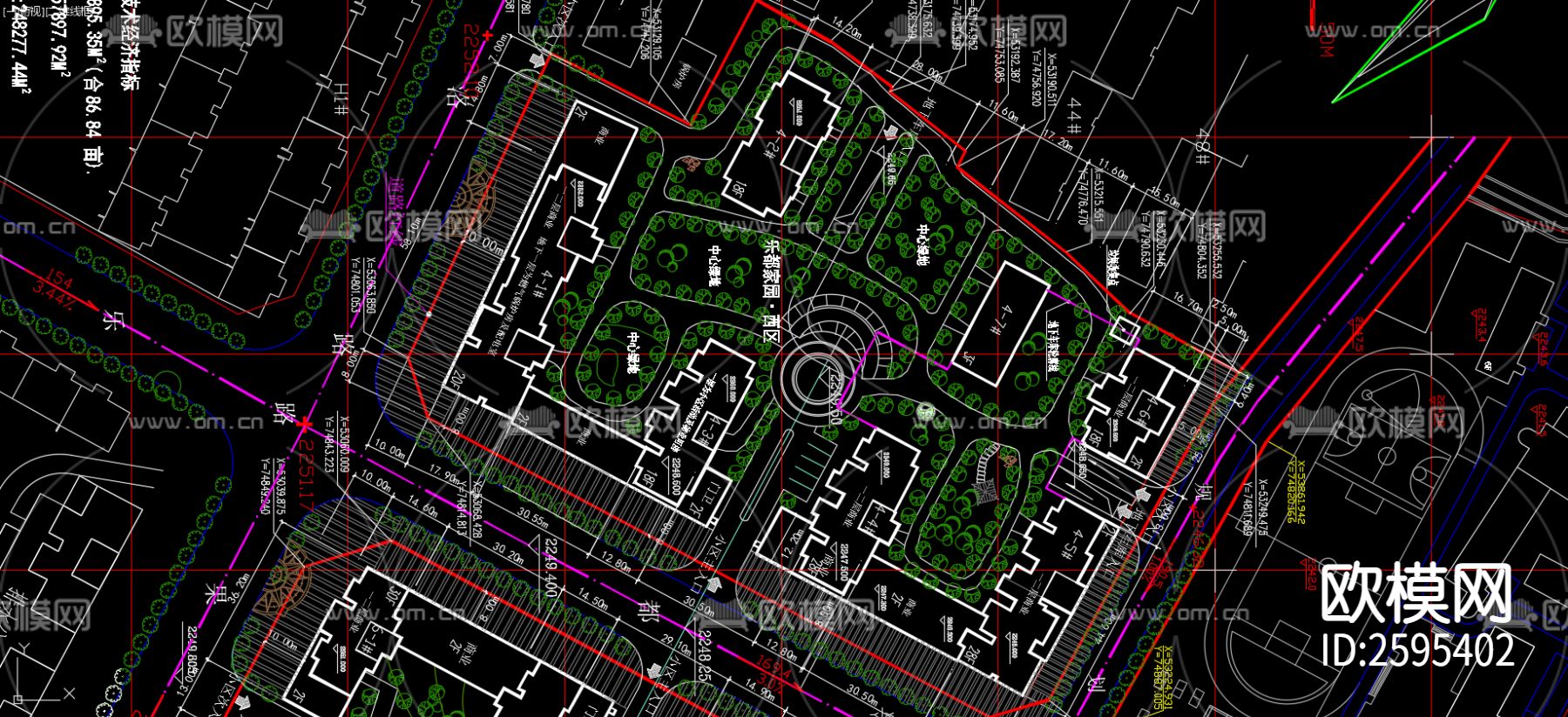 居住小区的种植绿化CAD施工图下载（渲染图3）