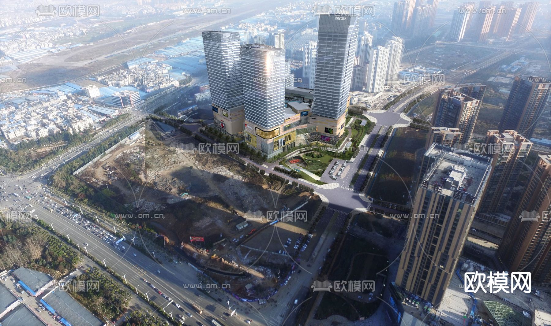 商业综合体 鸟瞰su模型下载（渲染图1）