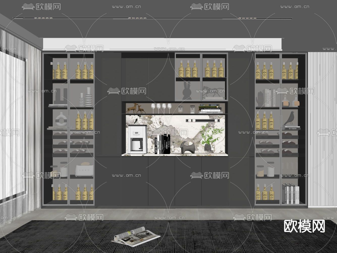 暗黑风酒柜su模型下载（渲染图2）