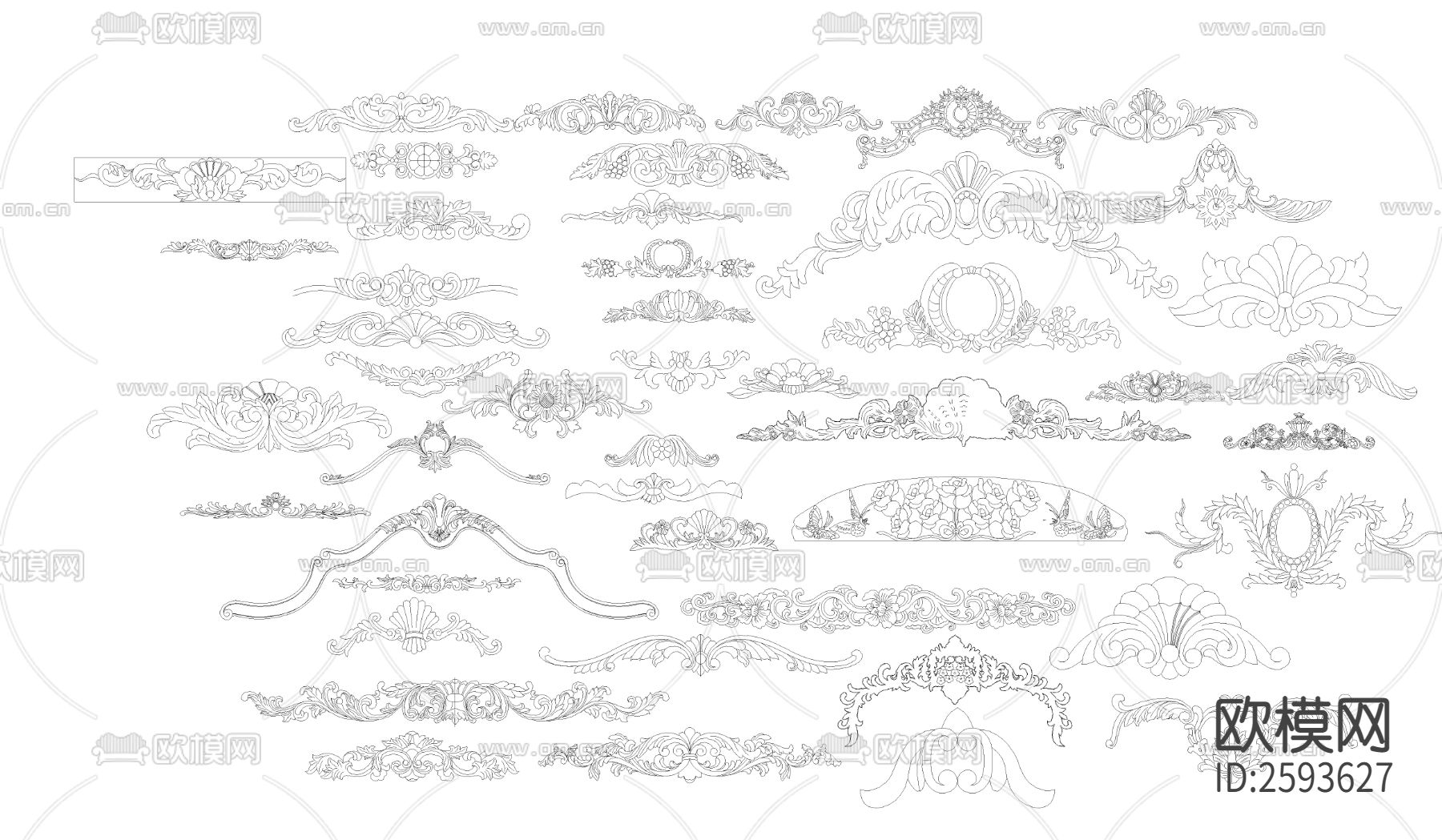 法式雕花构件CAD图库下载（渲染图3）