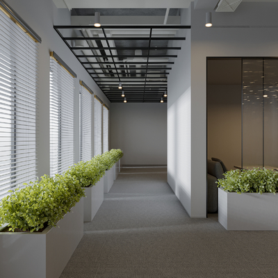  办公室走廊 过道su模型 